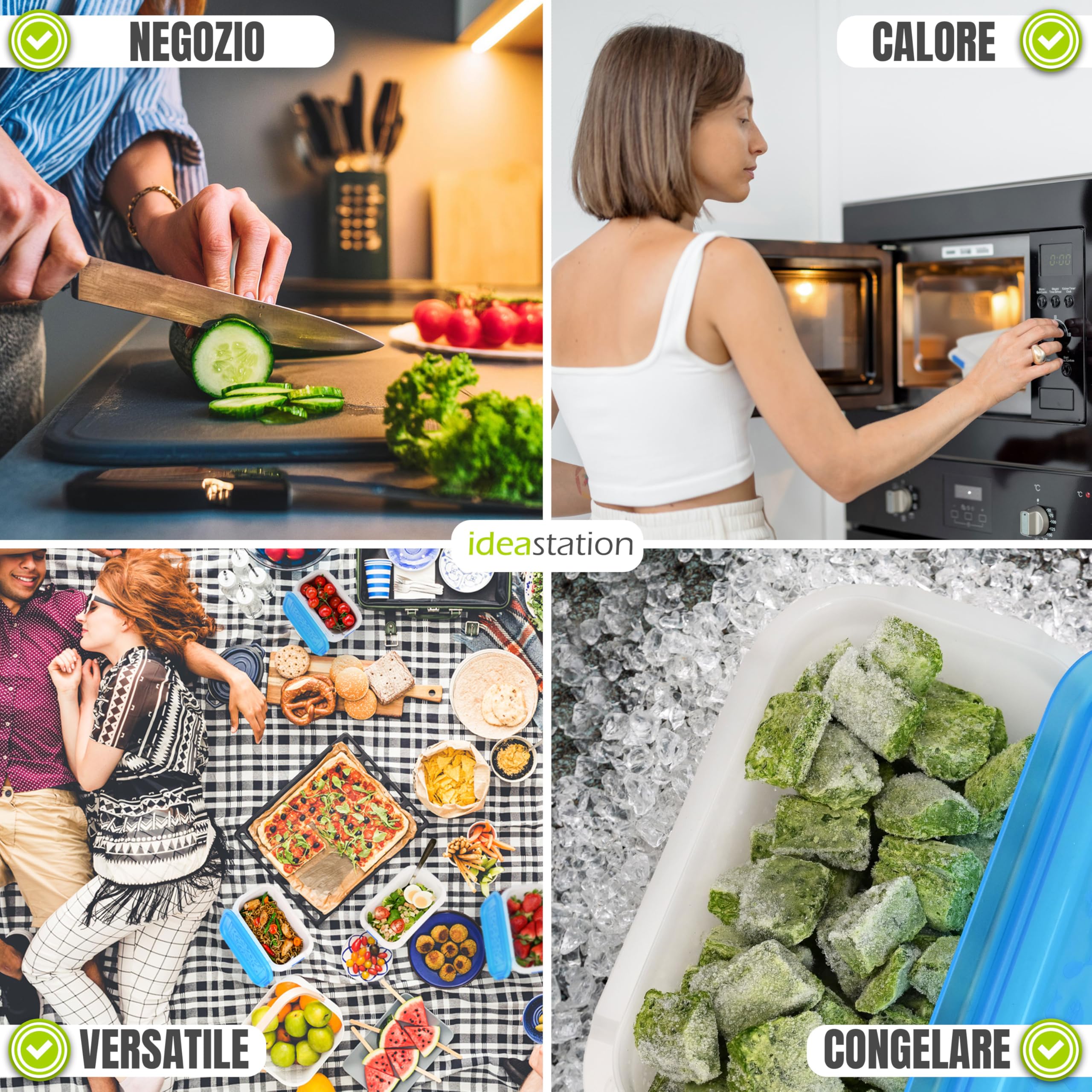 4-Piece 1000ml Stackable Freezer Containers with Lids - Shatterproof Food Storage Set for Meal Prep, Leftovers & Freezing - Ideal for Kitchen, Office & Picnics