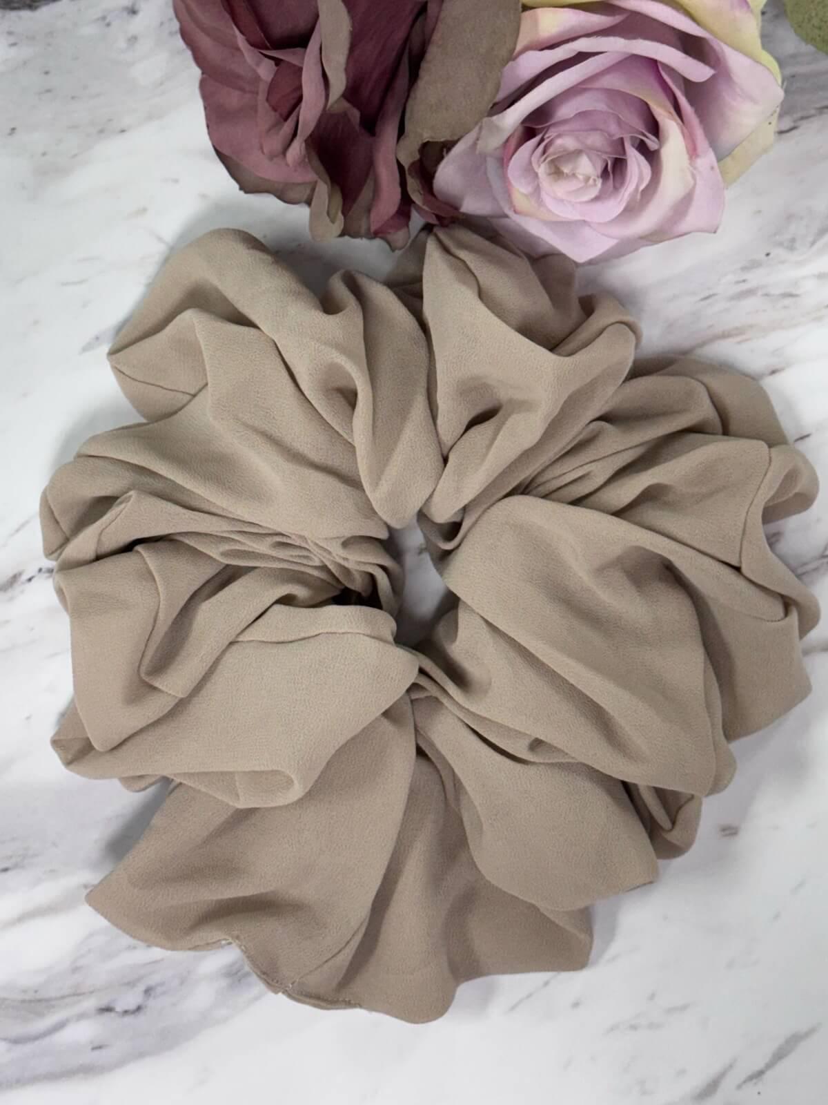 Elegant Nude Chiffon Hijab Scrunchie - Soft Muslim Hair Accessory for Women, Perfect for Daily Wear, Prayer & Special Occasions