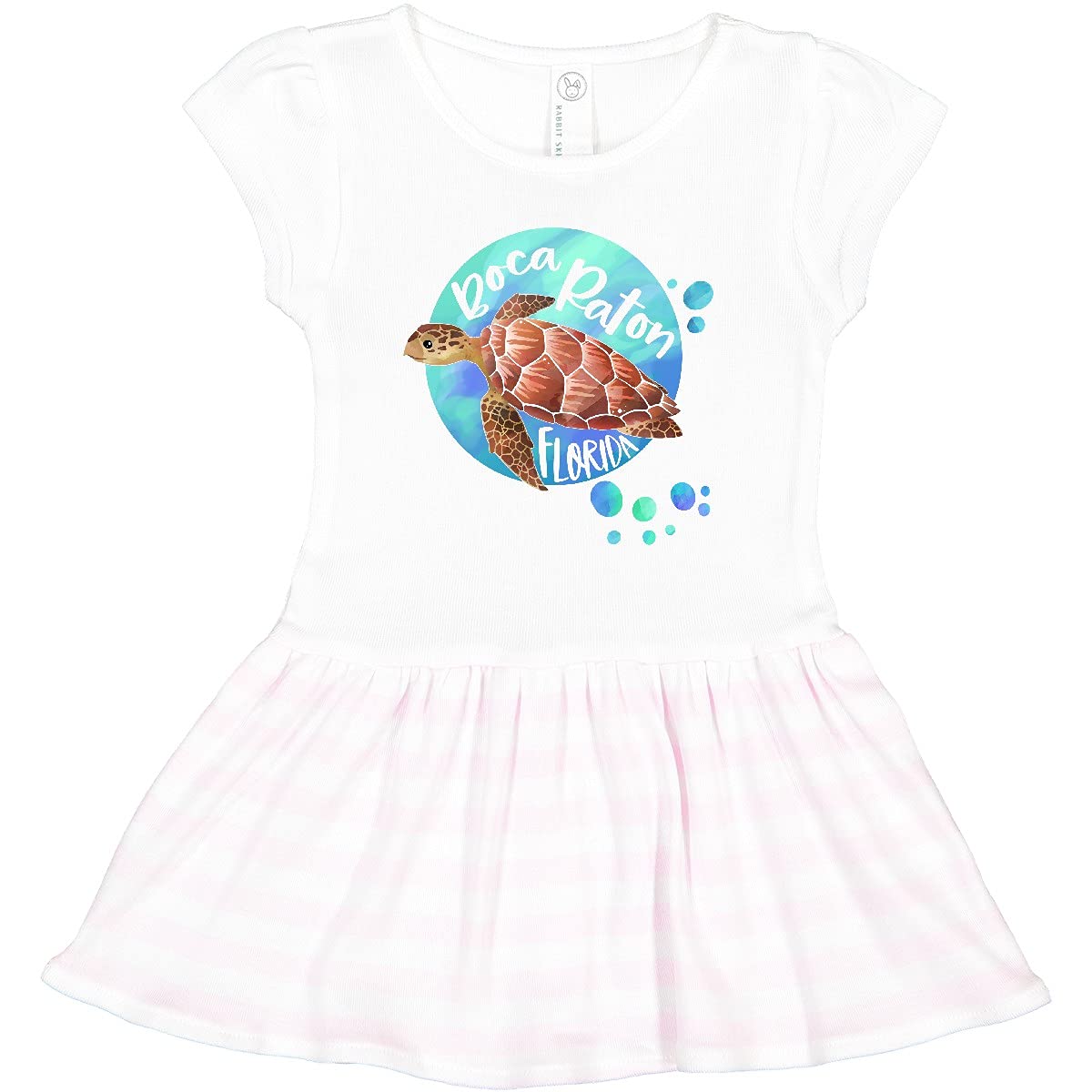 Inktastic Boca Raton Florida Swimming Sea Turtle with Bubbles Toddler Dress - Cute Baby Girl Outfit for Beach Vacation, Pool Party & Summer Playtime