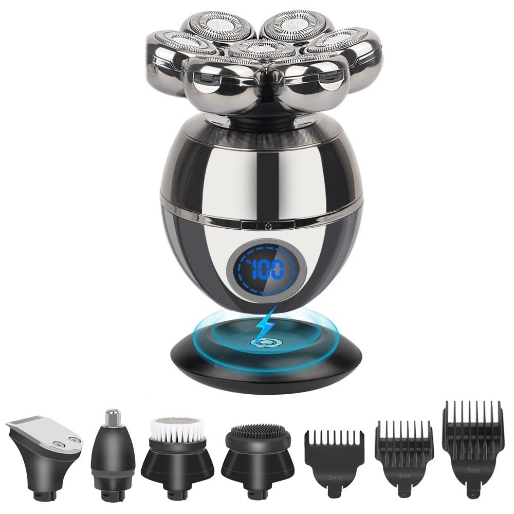 5-in-1 Electric Head Shaver for Bald Men - Waterproof Rechargeable Bald Head Shaver, Beard Trimmer & Hair Clipper Kit - Perfect for Travel, Home Use & Grooming Gifts for Men