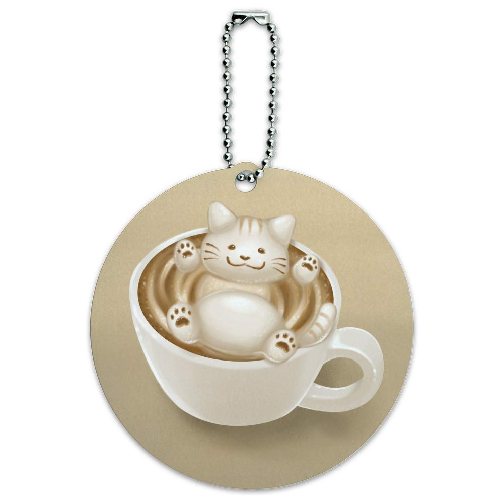 Foamy Cat Latte Art Round Luggage ID Tag - Cute Suitcase Name Tag for Travel Bags & Carry-Ons | Perfect for Airports, Vacations & Pet Lovers