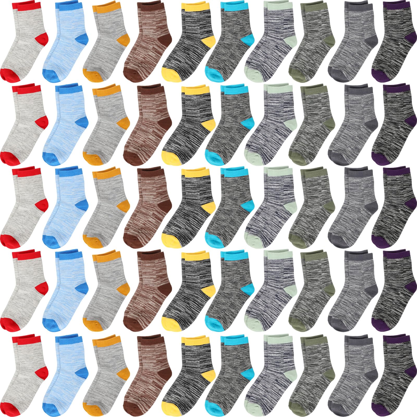 50 Pairs Kids Warm Cotton Socks - Soft Breathable Ankle & Crew Socks for Winter Sports, School & Daily Wear - Bulk Pack for Boys & Girls