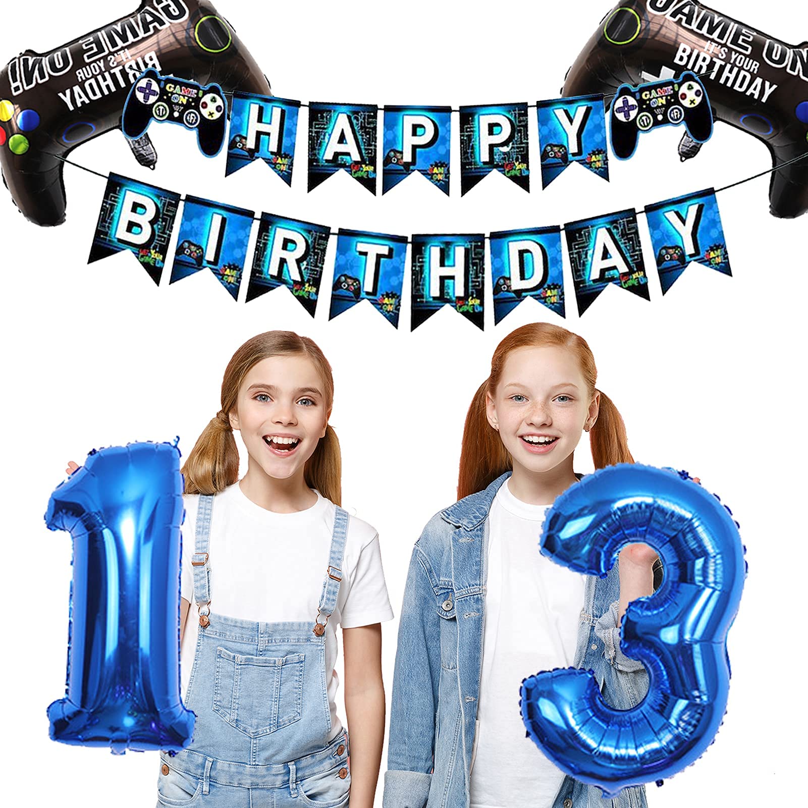 Vlipoeasn 13th Birthday Video Game Party Supplies - Blue Gamer Theme Decorations Set for Boys (169 PCS) | Includes Disposable Plates, Hanging Swirls, Balloons & Birthday Banner | Perfect for 16 Guests | Ideal for Gaming Parties, Teen Celebrations & Themed Events