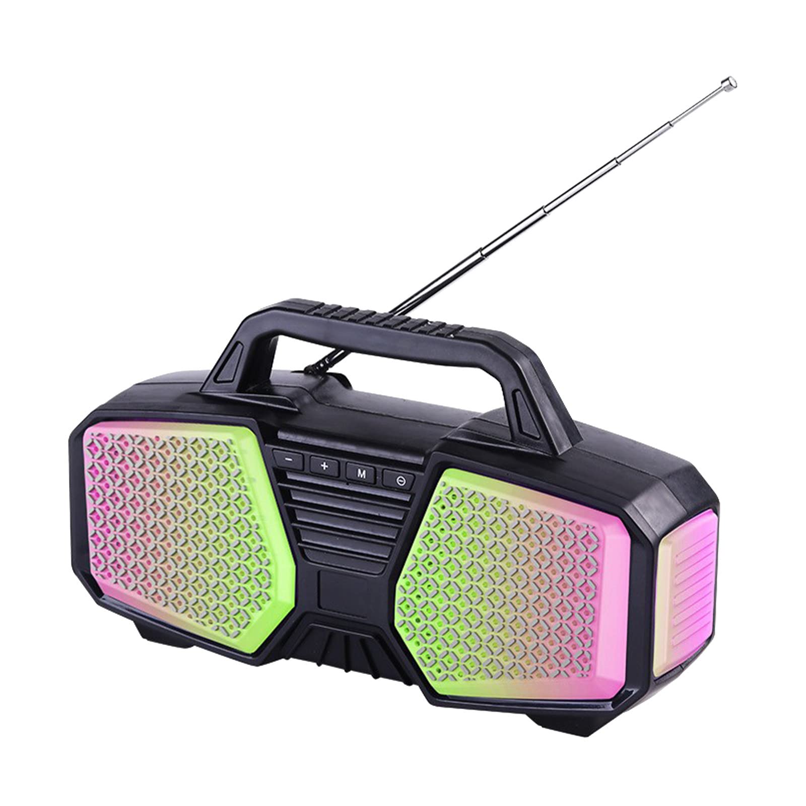 Portable Bluetooth Speaker with LED Lights, Stereo DJ Sound for Indoor & Outdoor Parties, FM Radio, Perfect for Beach, Camping, and Home Gatherings (Black)