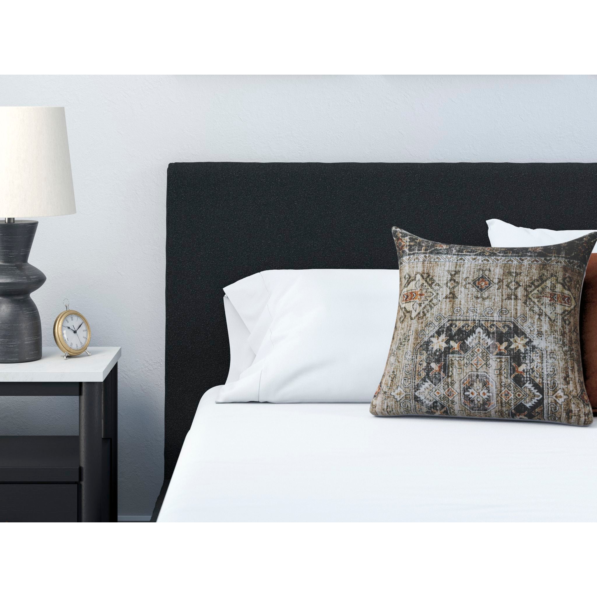 Cadmori Upholstered Bed Frame - Queen Size Platform Bed with Upholstered Headboard, Black Fabric - Perfect for Modern Bedroom, Guest Room & Master Suite