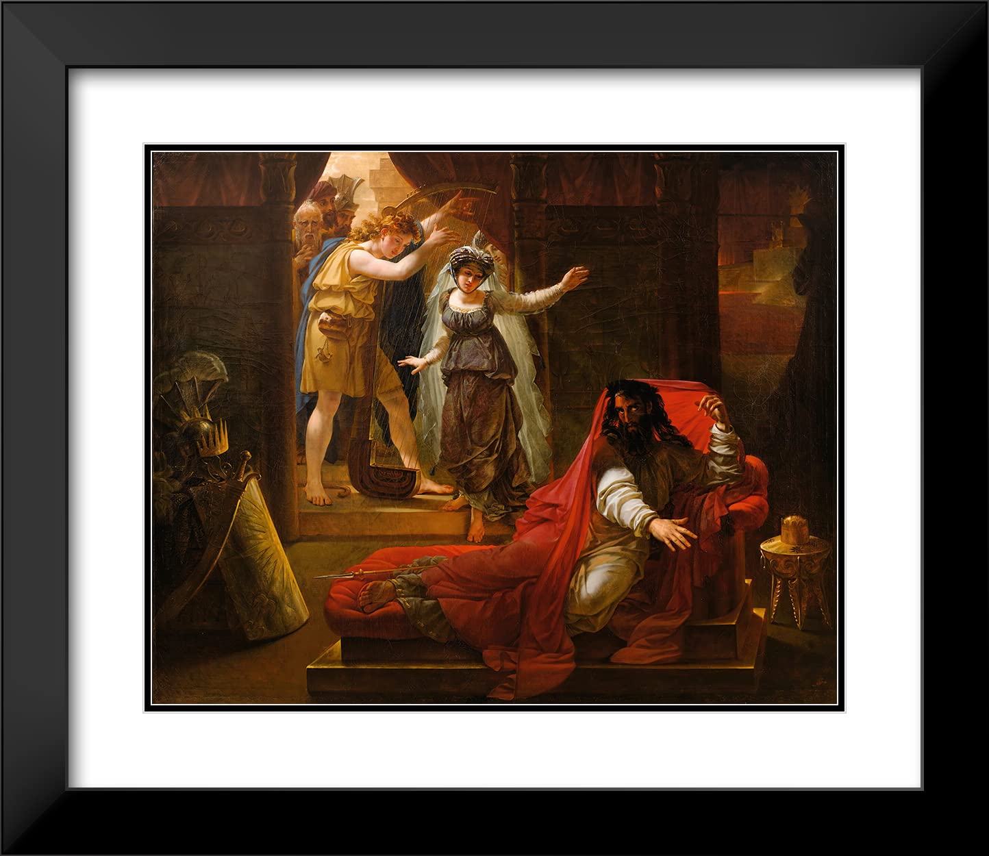 Antoine-Jean Gros 24x20 Black Modern Framed Museum Art Print - David Playing Harp for King Saul (1822) | Double Matted Wall Decor | Perfect for Living Room, Office & Gallery Display
