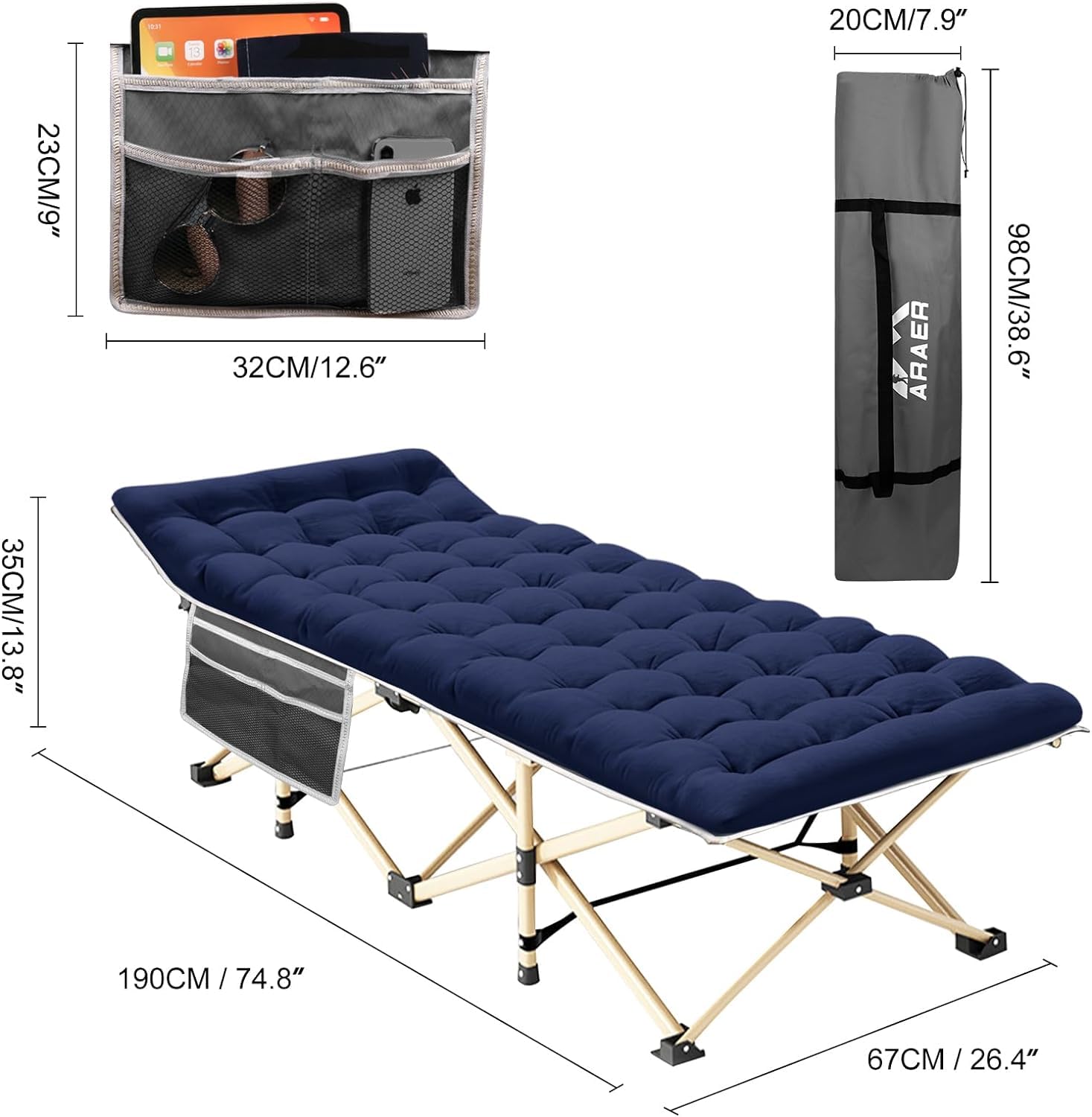 Heavy Duty Camping Cot for Adults & Kids - 450LBS Max Weight Capacity, Portable Folding Outdoor Bed with Carry Bag - Perfect for Camping, Travel, Office Naps, Beach Vacations & Home Lounging (Grey02+Bed Included)