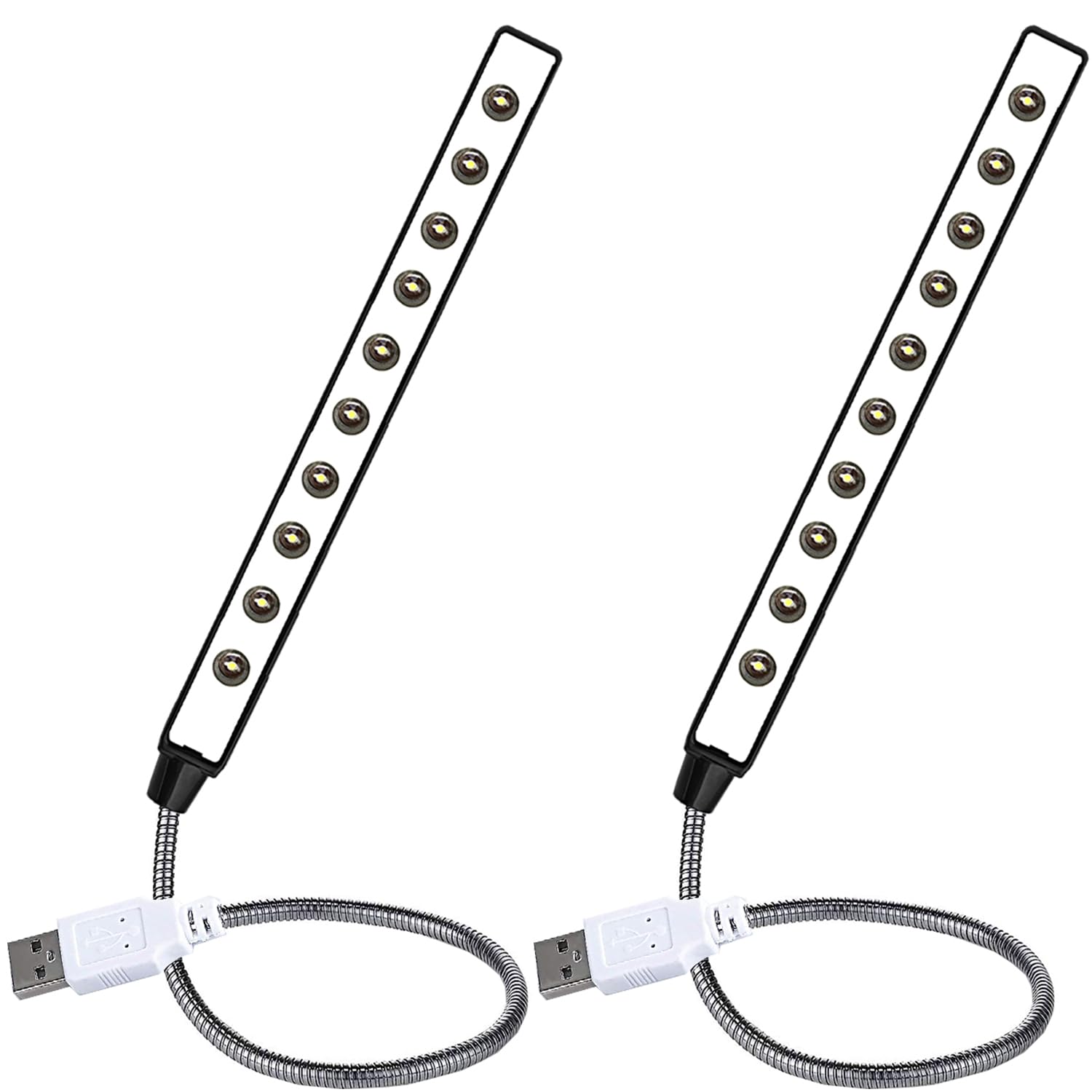 V TELESKY 2-Pack USB LED Gooseneck Lamp - 10 Flexible Light Beads for Laptop, Desktop, PC & Mac Keyboard Lighting - Perfect for Gaming, Office Work & Low-Light Typing (Black)