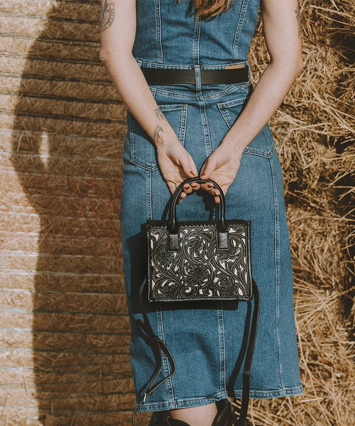 Trinity Ranch Genuine Leather Tooled Tote Bag - Western Style Handbag for Women, Perfect for Work, Travel and Everyday Use
