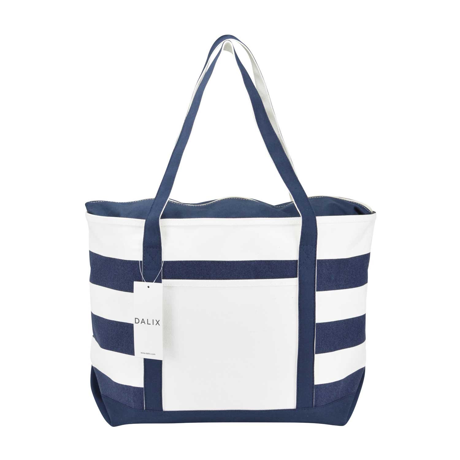 Premium Navy Blue Striped Boat Bag - Durable Cotton Canvas Tote for Beach, Travel & Shopping | Water-Resistant & Spacious Carryall for Boating, Picnics & Daily Use