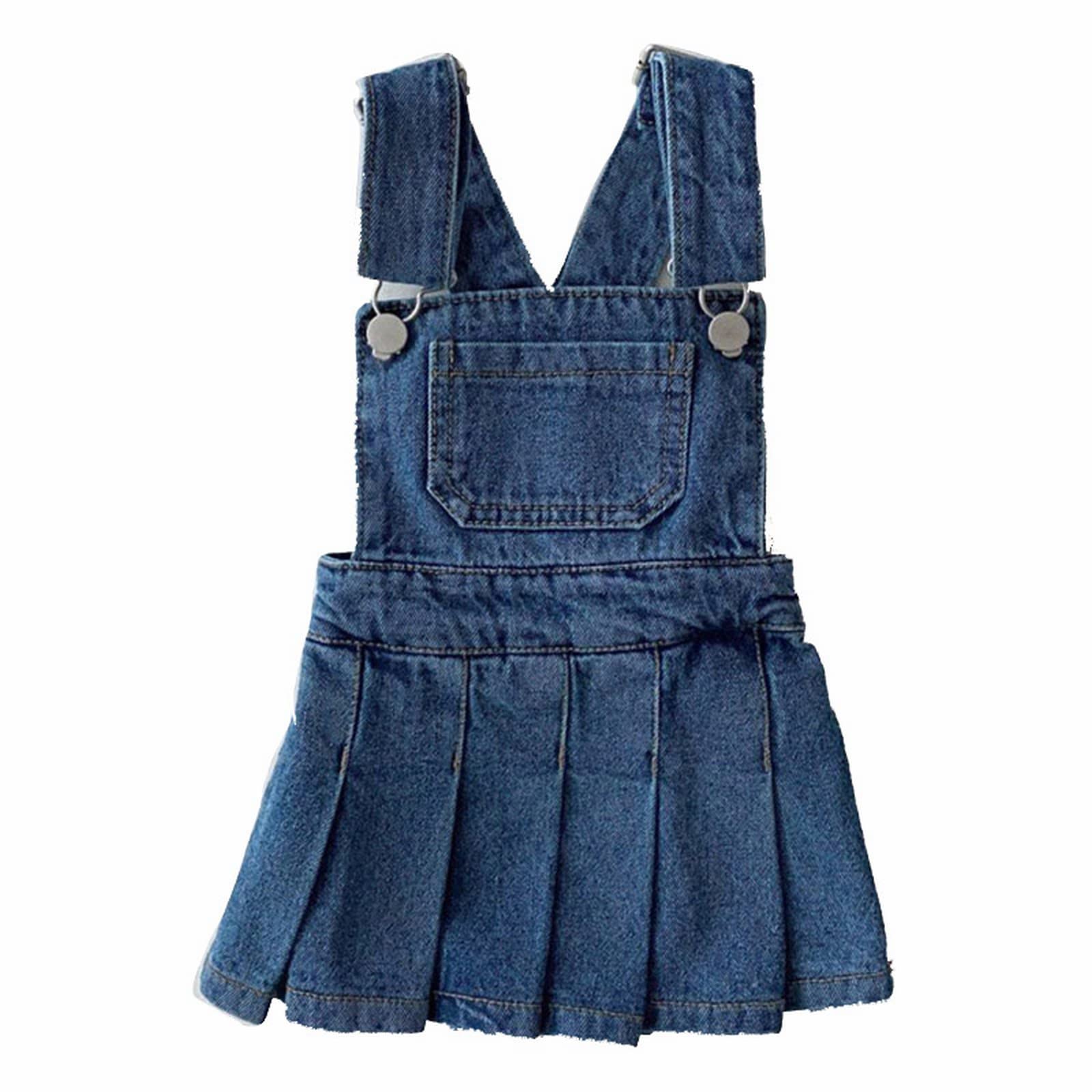 Girls' Denim Overalls Dress with Pleated Skirt | Toddler Baby Outfit for 6 Months to 6 Years | Perfect for Summer Playdates, Daycare & Family Photos