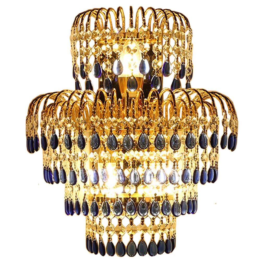 Elegant Blue Crystal Gold Leaf Wall Sconce - European Style Bedside & Living Room Wall Lighting Fixture for Palace-Inspired Home Decor | Perfect for Bedroom, Hallway & Luxury Interior Design