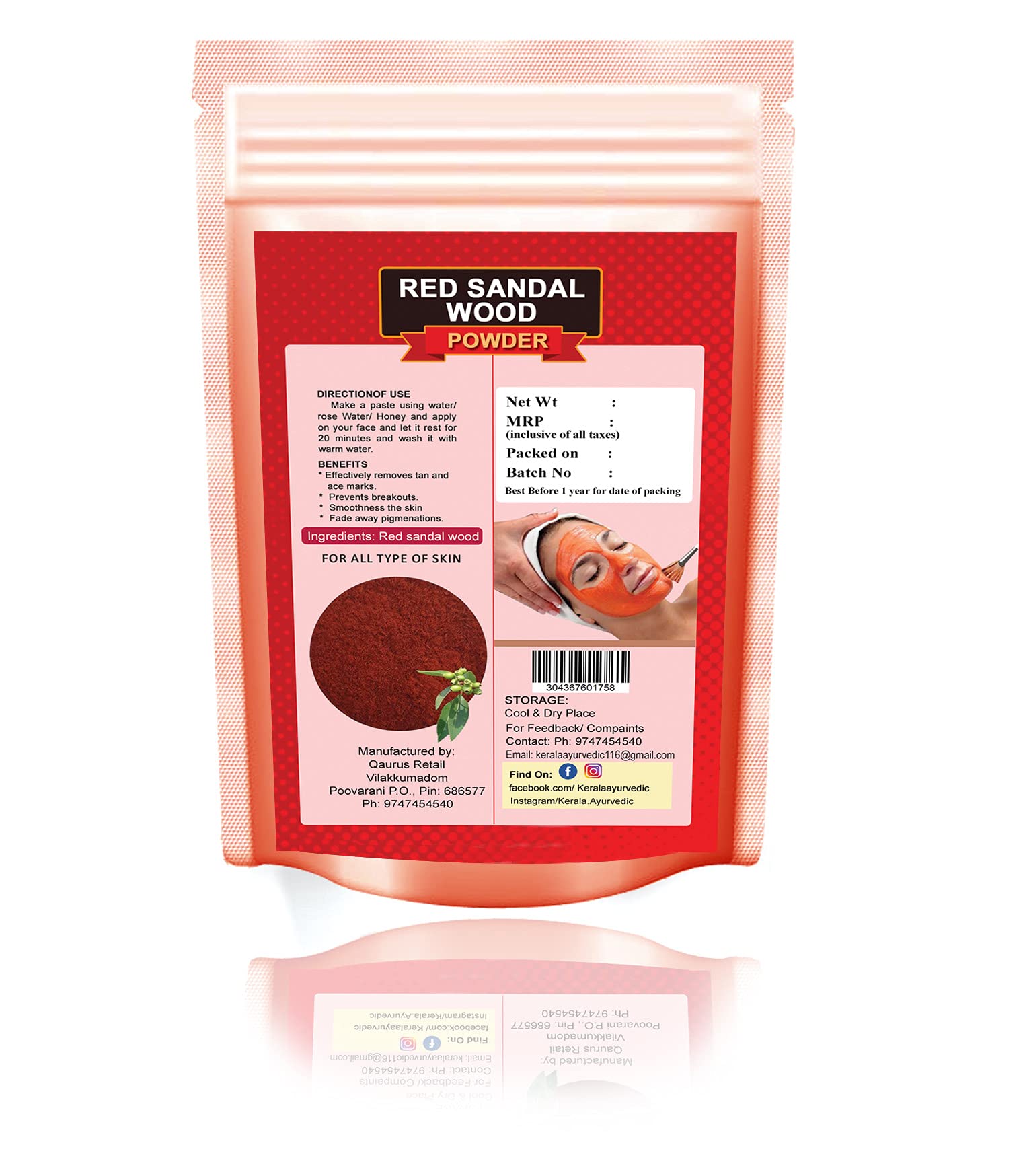 Pure Kerala Ayurvedic Red Sandalwood Powder (Laal Chandan) & Natural Orange Peel Powder for Glowing Skin - 100g Face Pack with 100ml Rosewater | Organic Skincare for Acne, Brightening & Anti-Aging | DIY Facial Mask & Ayurvedic Beauty Ritual