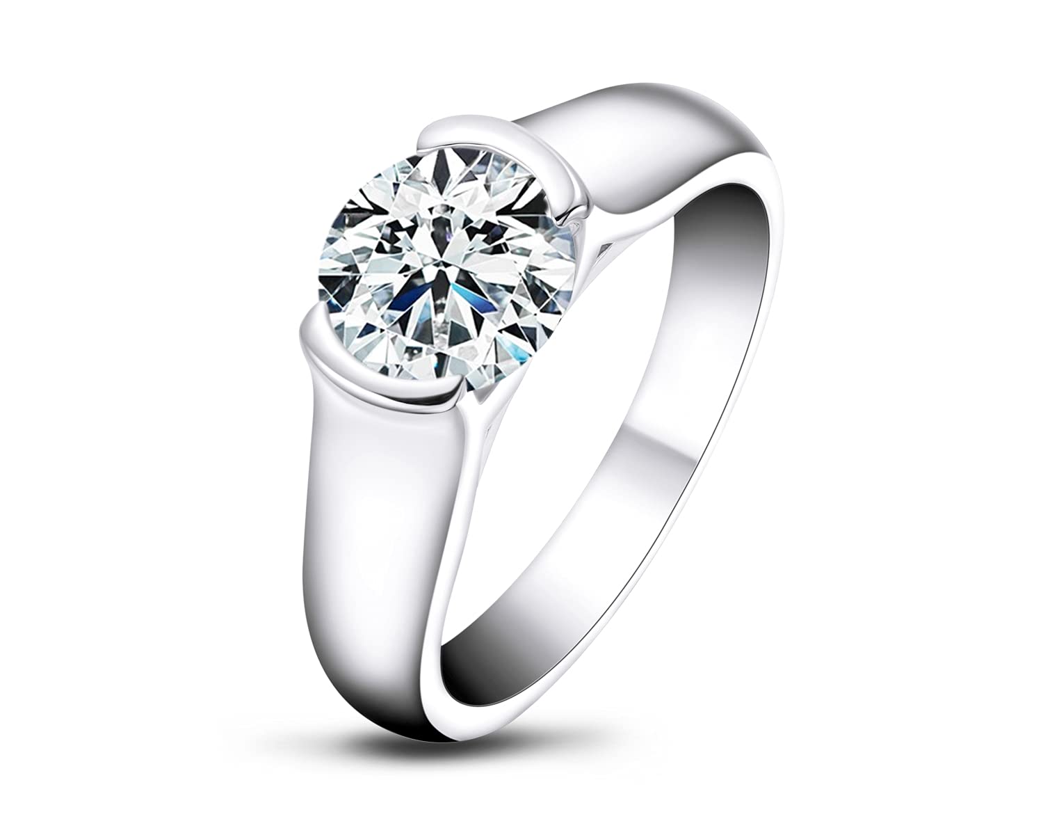 2.0 Carat Moissanite Engagement Ring for Women - Sterling Silver Round Cut Wedding Band - Anniversary & Promise Ring Gift - Perfect for Proposals, Bridal Jewelry & Special Occasions