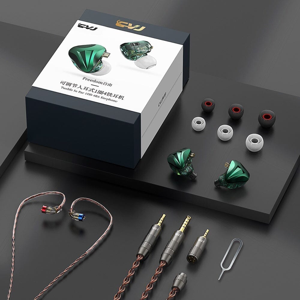 CVJ Freedom 1DD + 4BA Hybrid Driver In-Ear Monitors - High Resolution Audiophile IEMs for Music, Gaming & Studio Monitoring