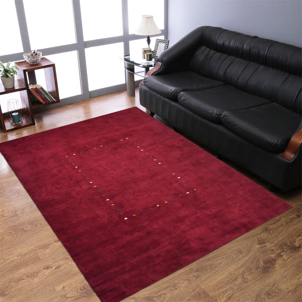 Hand Knotted Silk Blend 6'x9' Contemporary Red Area Rug - Rugsotic LSM105 - Perfect for Living Room, Bedroom & Office Decor
