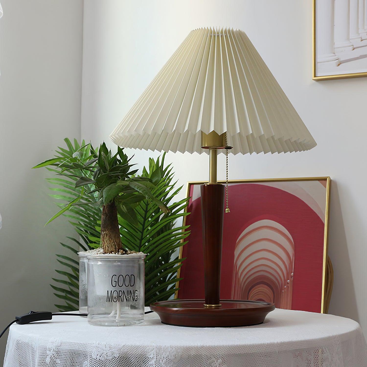 Elegant Cone Pleated Fabric Table Lamp - Modern Home & Office Lighting for Bedroom, Living Room, and Study Desk - Soft Warm White Light