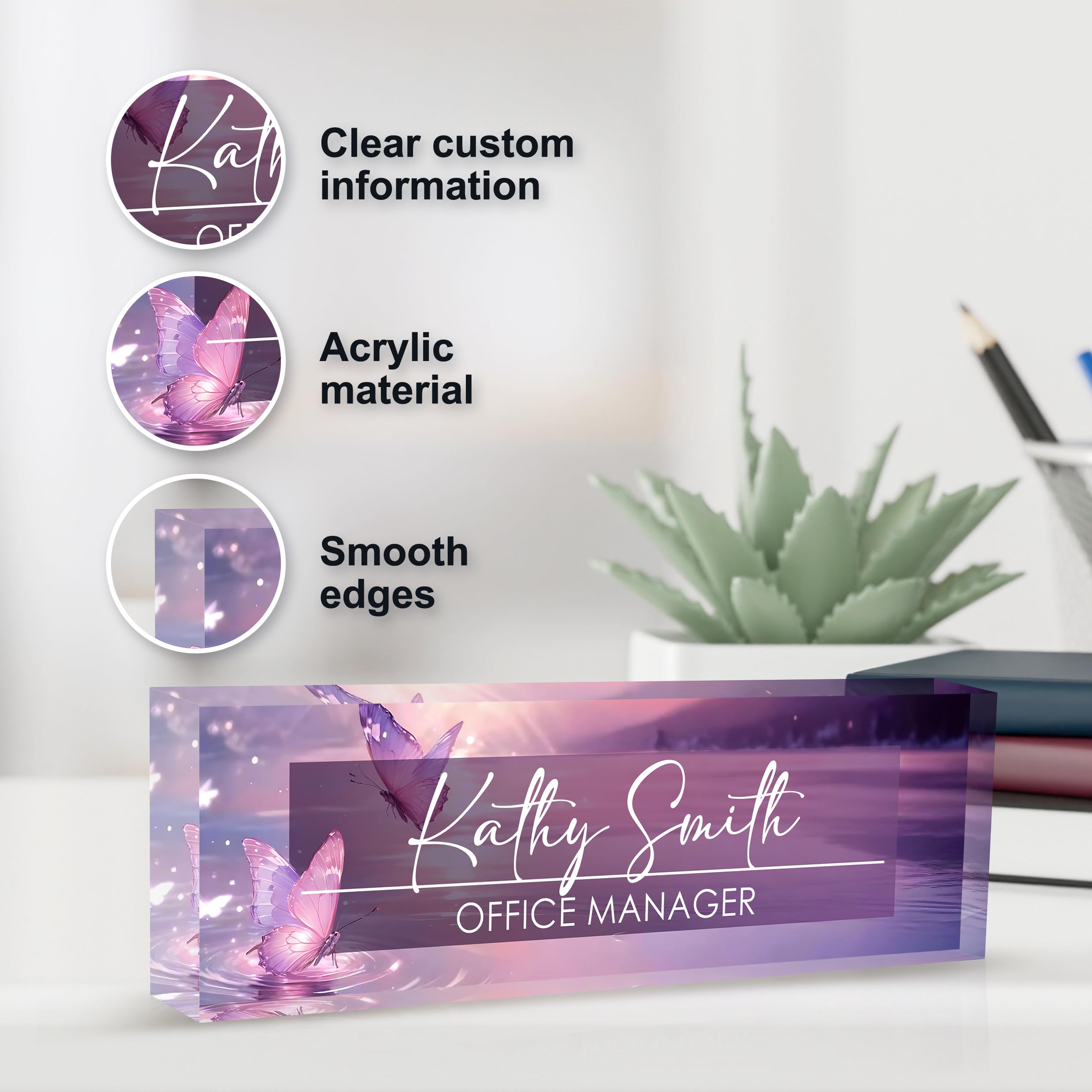 Personalized Acrylic Desk Name Plate - Custom Office Name Sign for Boss, Teacher, Coworkers & Employees | Professional Desk Accessory for Office, Home & Workstation Decor