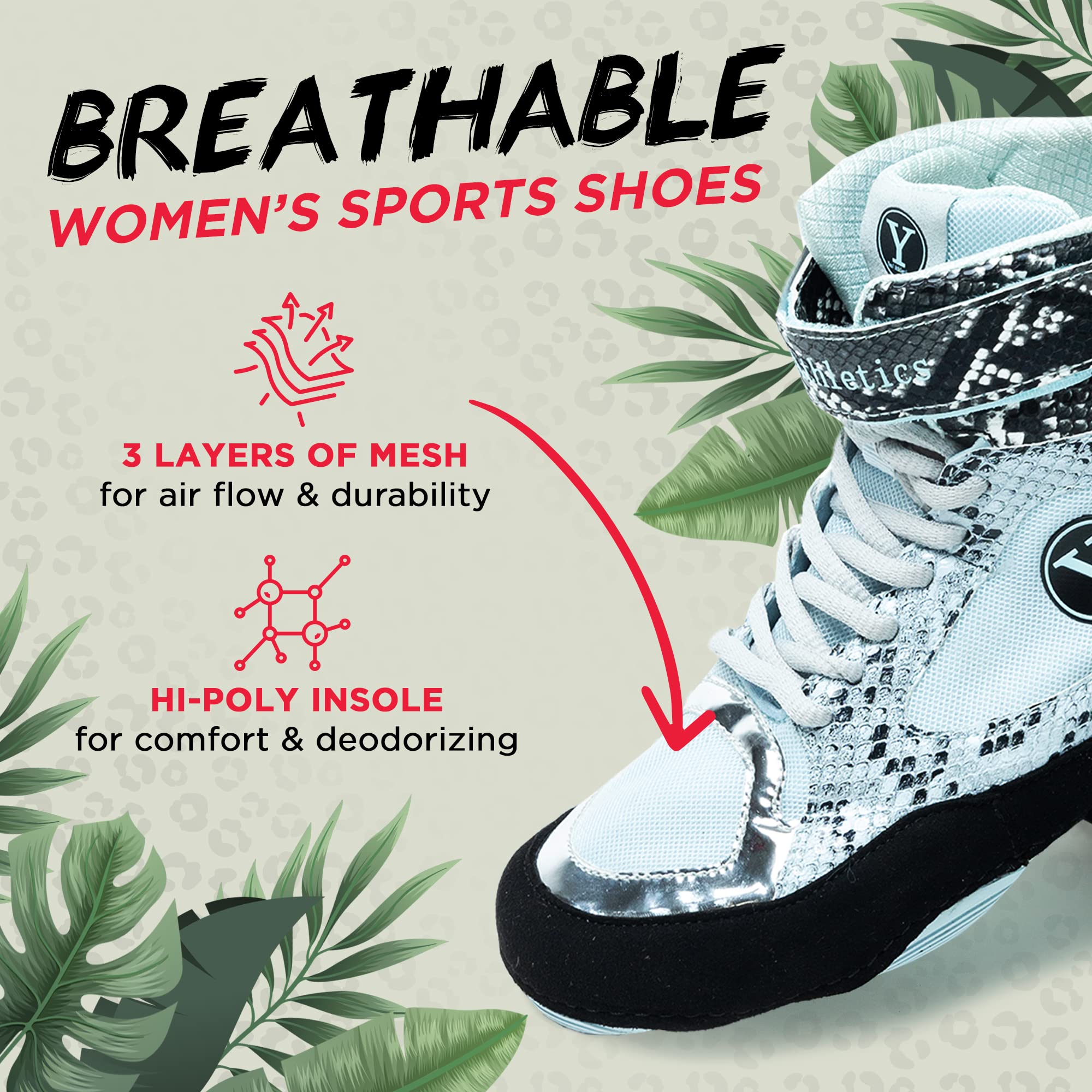 Beast Women's Wrestling Shoes - Lightweight Breathable Boxing & Weightlifting Shoes with Hook & Loop Strap - Microfiber Suede Leopard Print (Multiple Sizes) | Perfect for MMA Training, Gym Workouts & Competition