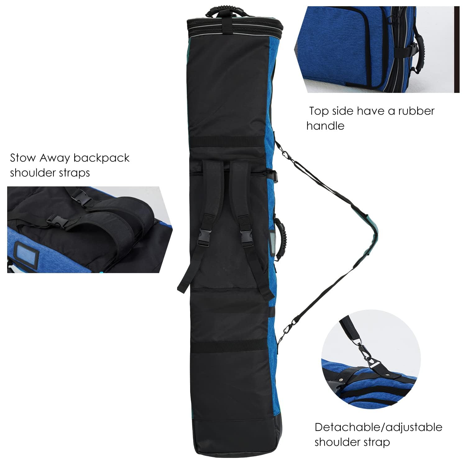 XCMAN Expandable Padded Snowboard Bag for Air Travel - Adjustable Ski Bag (63-75 Inches) - Perfect for Snowboarding Trips & Winter Sports Equipment Protection