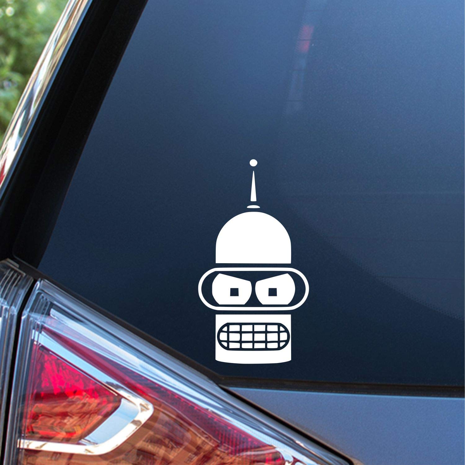 Futurama Bender Face Vinyl Decal Sticker - 5.5 Inch White Car Decal for Cars, Trucks, Laptops, Skateboards & Walls | Sunset Graphics & Decals | Perfect for Fans, Gifts & Personalizing Vehicles/Electronics