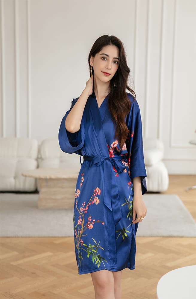Women's 100% Silk Kimono Robe - Short Sleeve Bathrobe & Pajama Set - Lightweight Lounge Wear for Spa, Yoga & Relaxation at Home