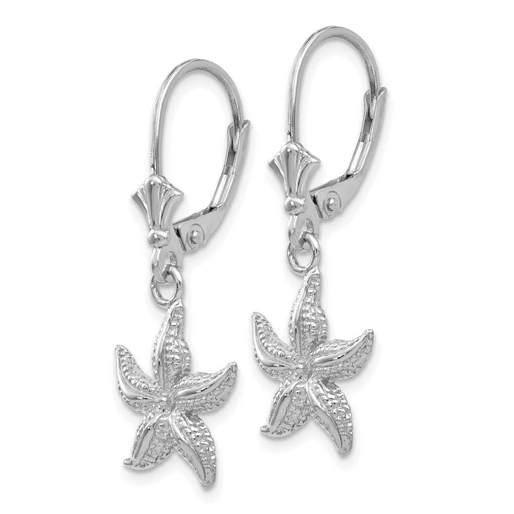 The Black Bow 12mm Textured Starfish Lever Back Earrings in 14k White Gold – Perfect for Beach Weddings and Summer Parties