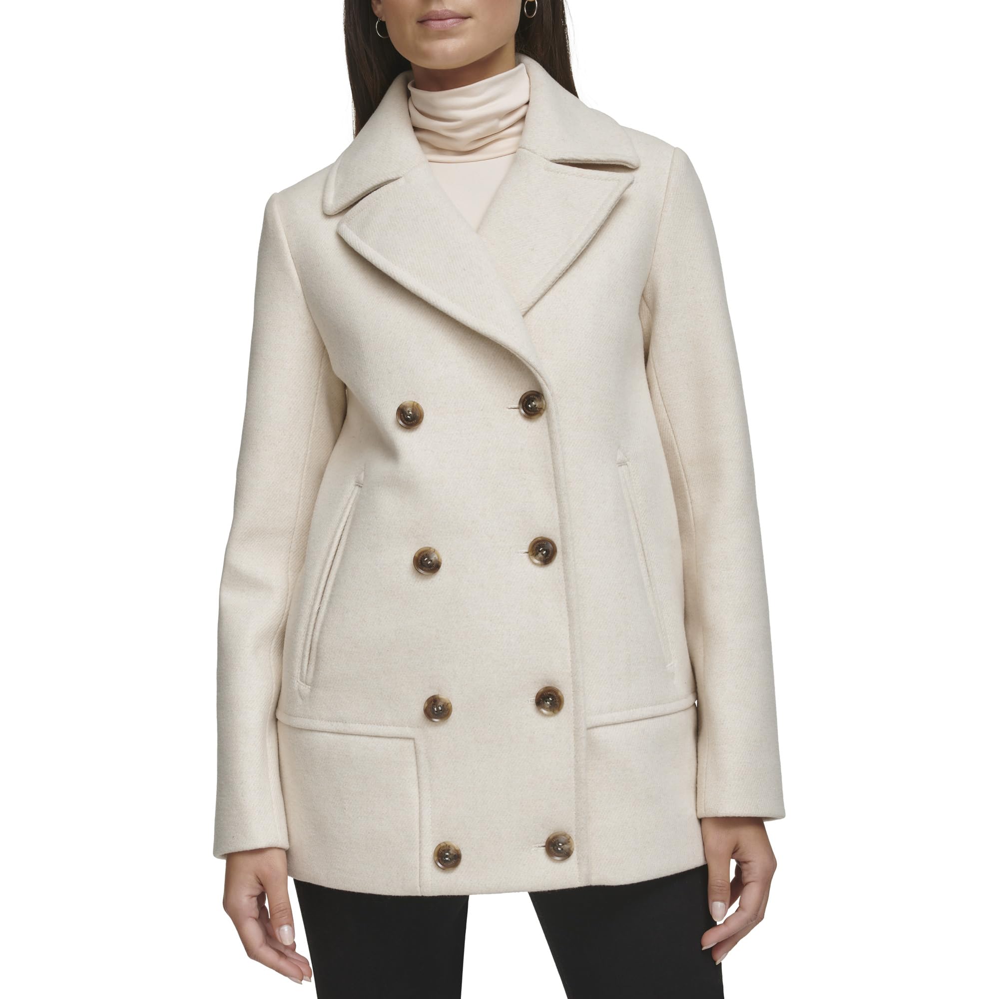 Kenneth Cole Women's Wool Coat with Double Breasted Notch Collar & Button Details - Perfect for Office, Business Meetings & Winter Fashion