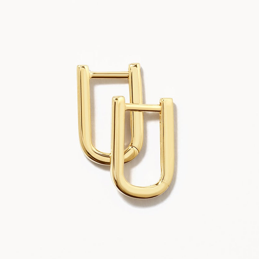 10k Gold Midi Charm Paperclip Huggie Earrings - Elegant Everyday Jewelry for Women, Perfect for Work, Date Night & Special Occasions