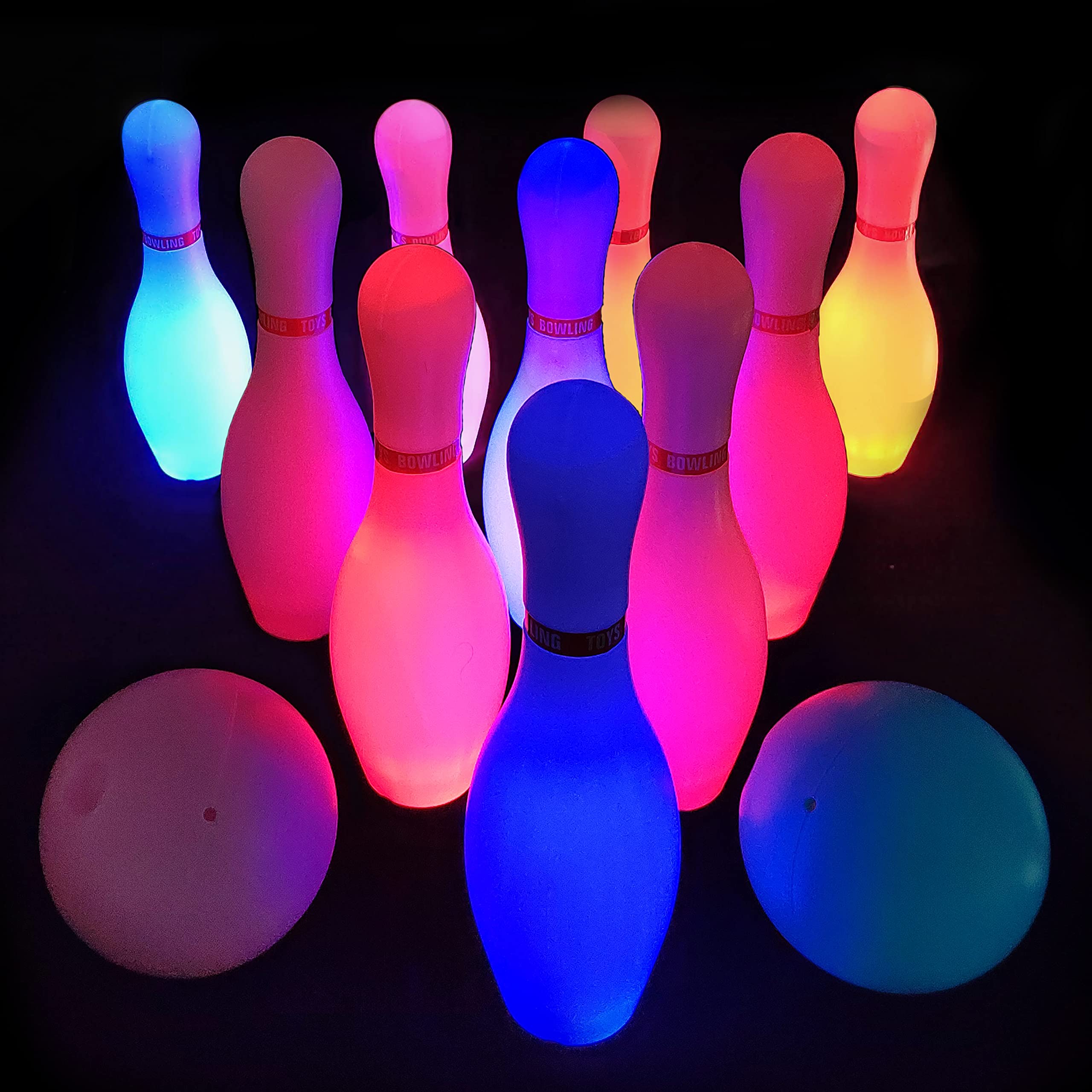 OceanWings LED Light Up Bowling Set for Kids - 10 Pins & 2 Balls, Fun Indoor/Outdoor Sports Game Toys for Toddlers Ages 3-6 - Perfect Birthday Gift for Boys and Girls | Great for Parties, Backyard Play & Family Game Nights