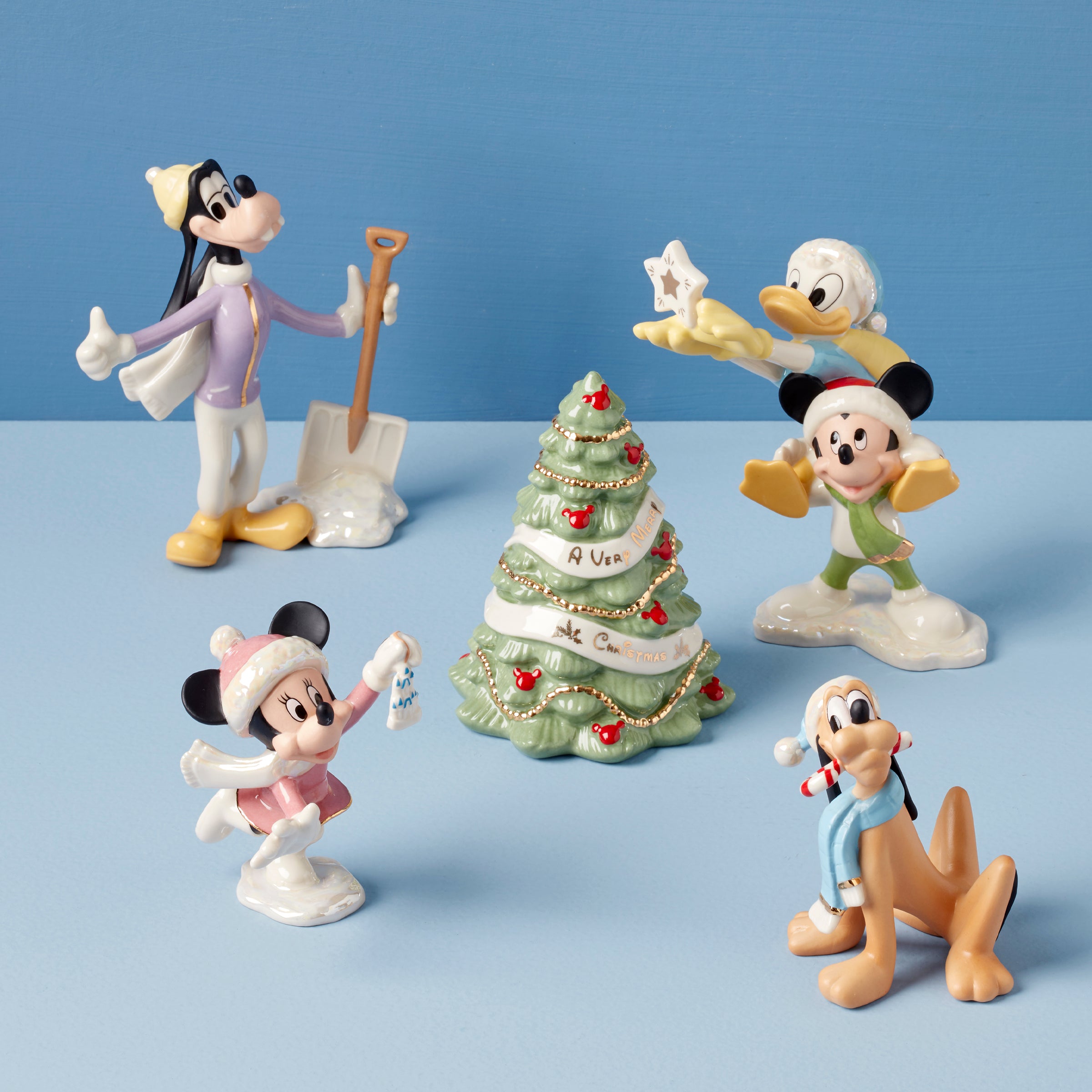 Disney Winter Fun 5-Piece Figurine Set - Snowman, Mickey & Friends Collectible Figures - Perfect for Holiday Decorations, Gift Giving & Disney Fan Displays