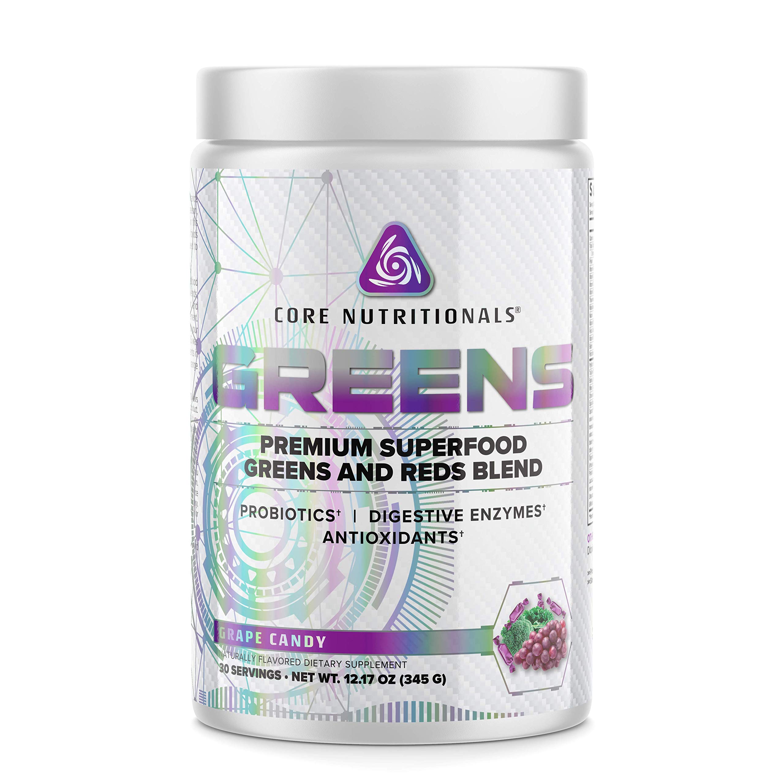 Core Nutritionals Greens Platinum Premium Superfood Greens and Reds Powder - Digestive & Gut Health Support with 5 Billion CFU Probiotics - 30 Servings Grape Candy Flavor - Perfect for Smoothies, Juices & Daily Wellness Routine