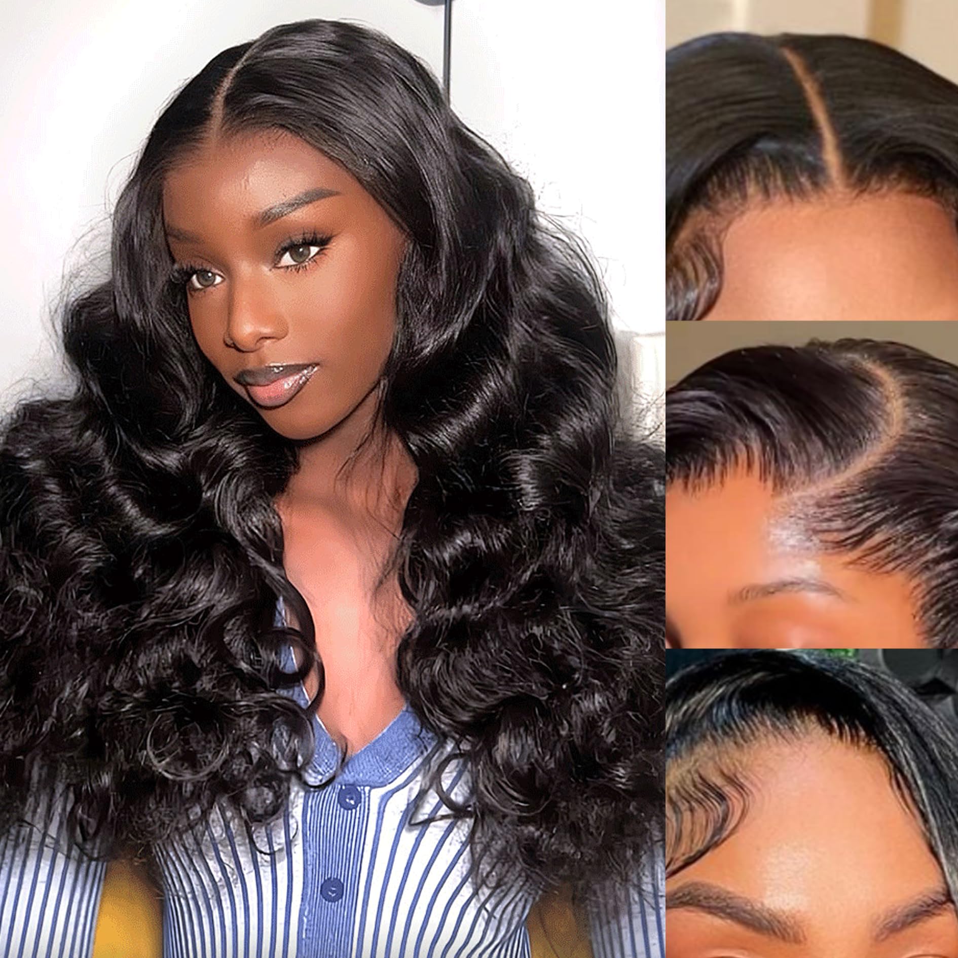 13x4 HD Lace Front Wigs Human Hair - Pre Plucked Body Wave 250 Density Glueless Wig with Baby Hair | 22 Inch Natural Black | Perfect for Daily Wear, Cosplay & Special Occasions