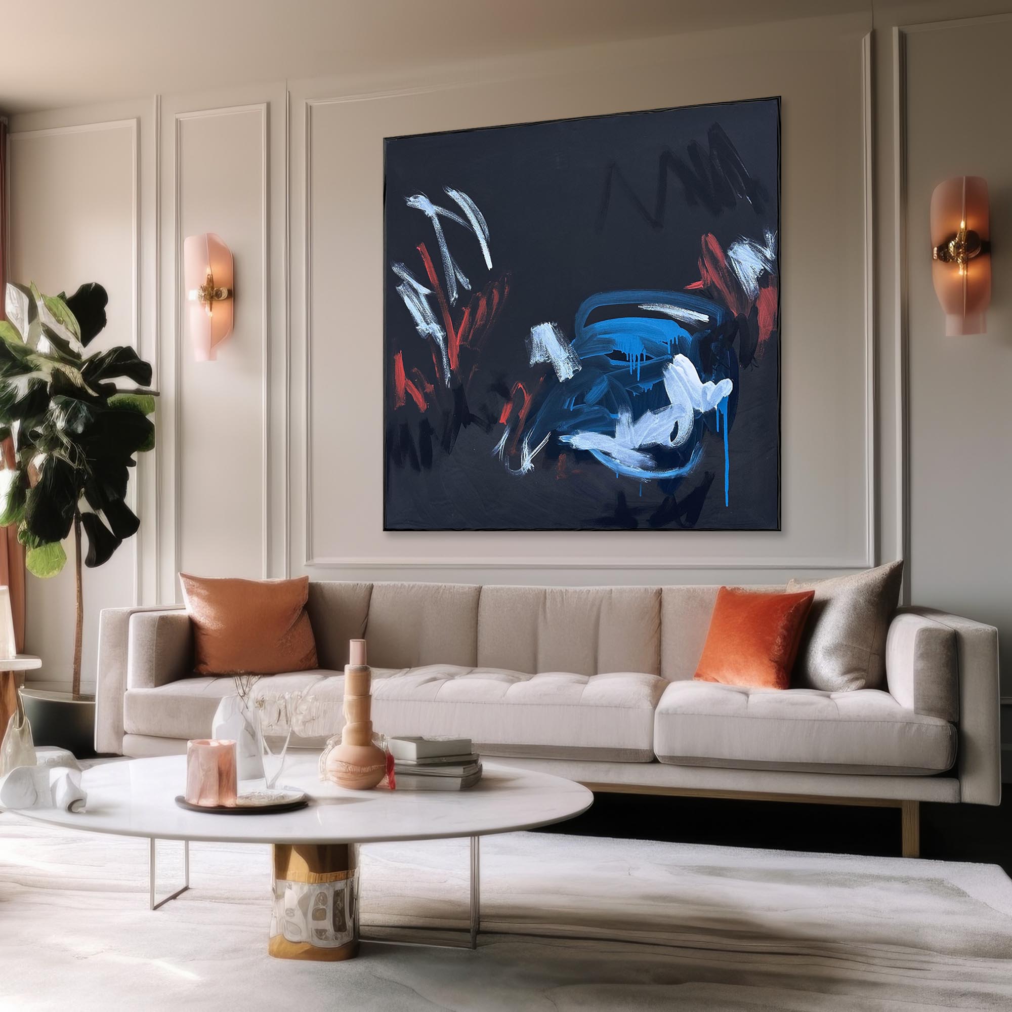 Original Abstract Painting 150x150cm - Large Modern Wall Art for Living Room, Bedroom & Office Decor