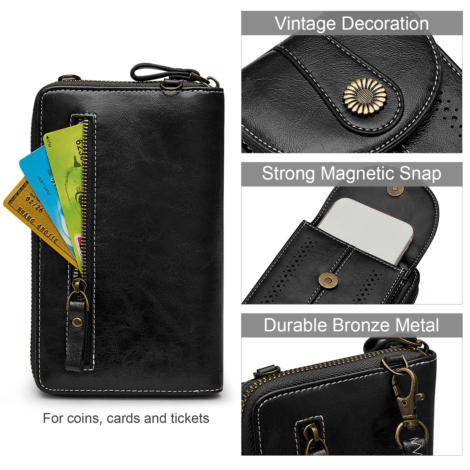 S-ZONE RFID Blocking Crossbody Purse for Women - Small Faux Leather Phone Wallet | Secure Travel & Everyday Essentials Carrier