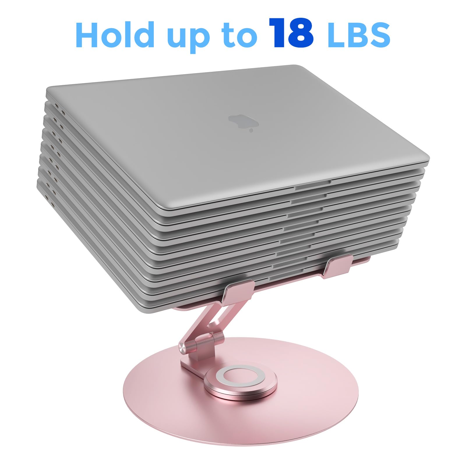 Swivel Laptop Stand for Desk - Adjustable Height, 360° Rotating Base, Foldable Ergonomic Riser, Portable Aluminum Holder for MacBook & All 10-17'' Laptops, Pink - Perfect for Home Office & Remote Work