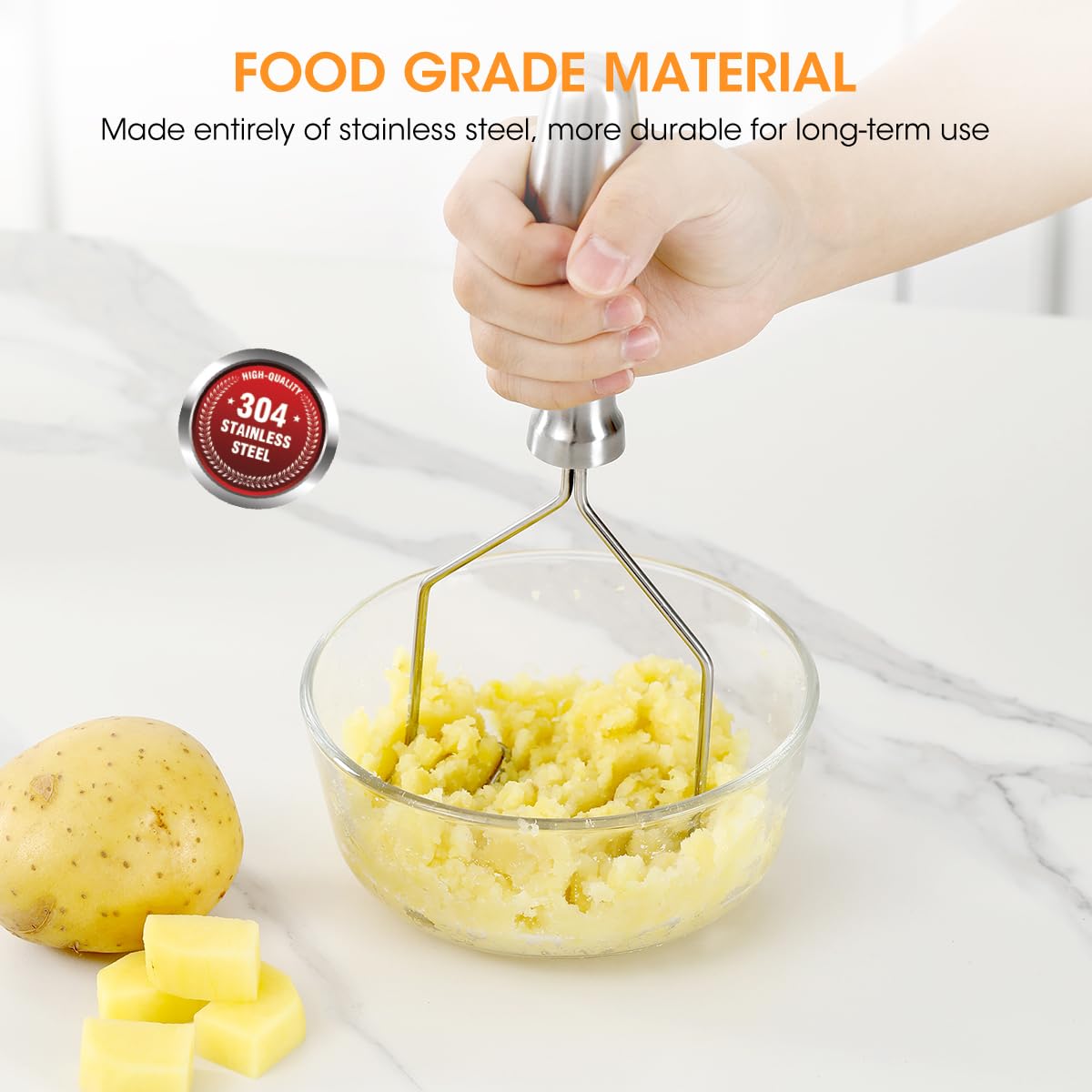 Premium Stainless Steel Potato Masher - Heavy Duty Ergonomic Design for Smooth Mashed Potatoes, Perfect for Thanksgiving, Family Dinners & Home Cooking