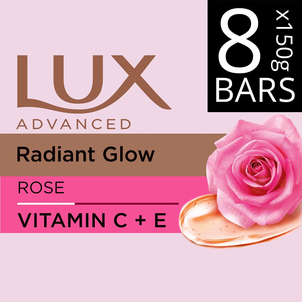 Vitamin C & E Infused Lux Even-Toned Glow Bathing Soap - Pack of 8 x 150g for Radiant Skin | Perfect for Daily Skincare & Spa-Like Bath Experience