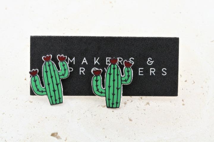 Enamel Cactus Stud Earrings - Trendy Botanical Jewelry for Women | Perfect for Casual Wear, Boho Outfits & Summer Fashion