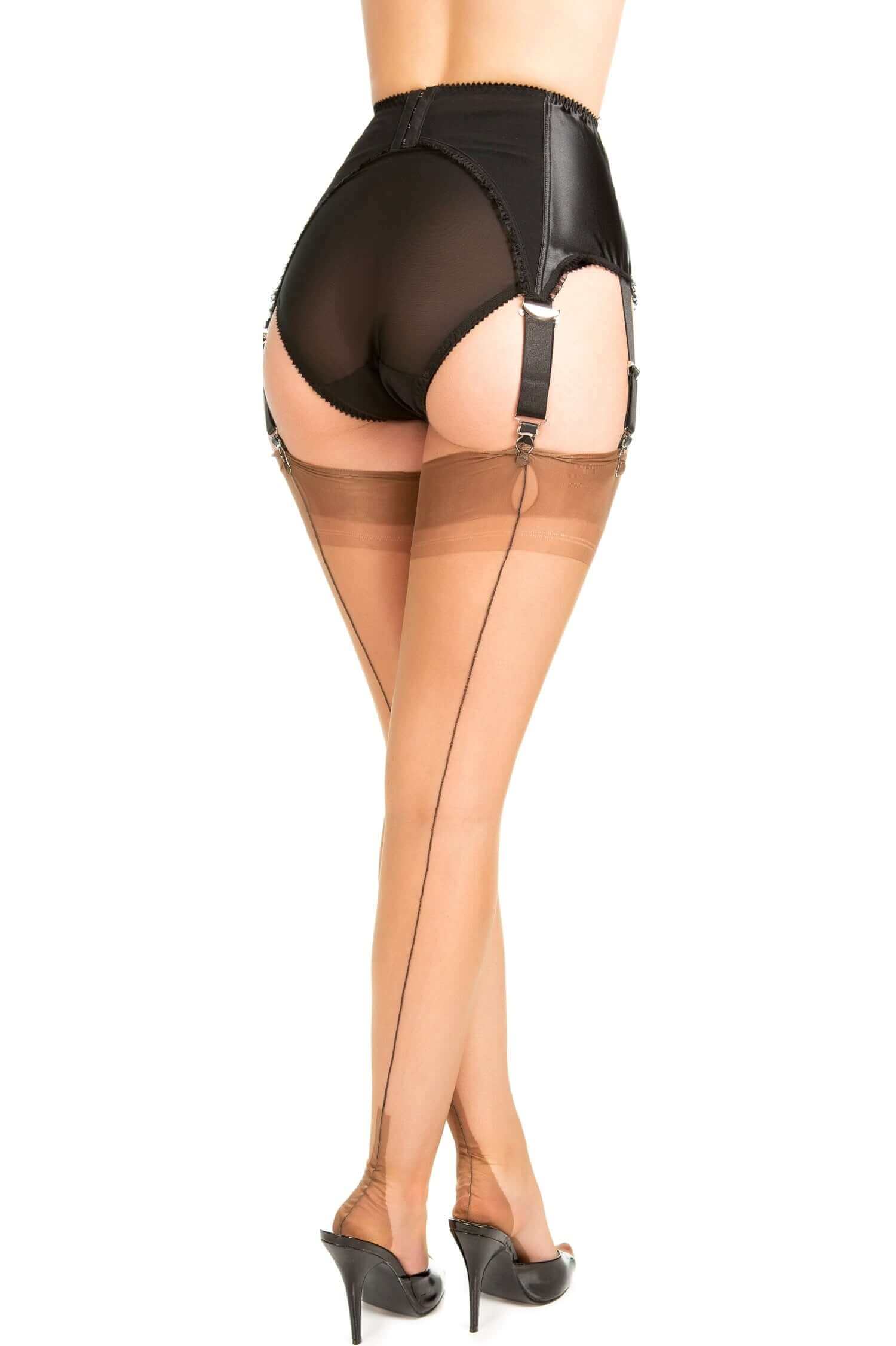 Vintage Bronze Cuban Heel Nylon Stockings with Black Seam - Retro Fully Fashioned Hosiery for Pinup Style, Burlesque Shows & 1950s Fashion Outfits