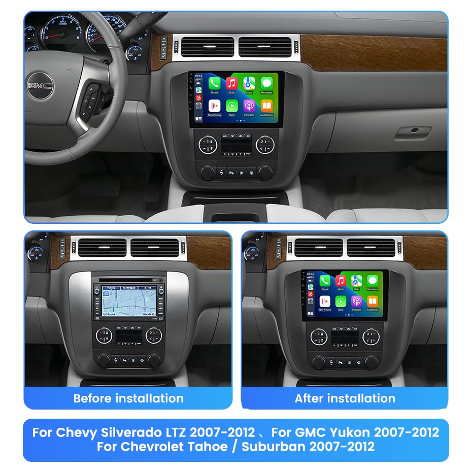 2007-2012 GMC Yukon Chevrolet Silverado Tahoe Suburban Android 12 Car Stereo - 8-Core 1280x720 IPS Touchscreen with GPS, Apple CarPlay & Android Auto | Seamless Upgrade Dash Kit (Black) | Perfect for Road Trips, Commuting & Hands-Free Navigation