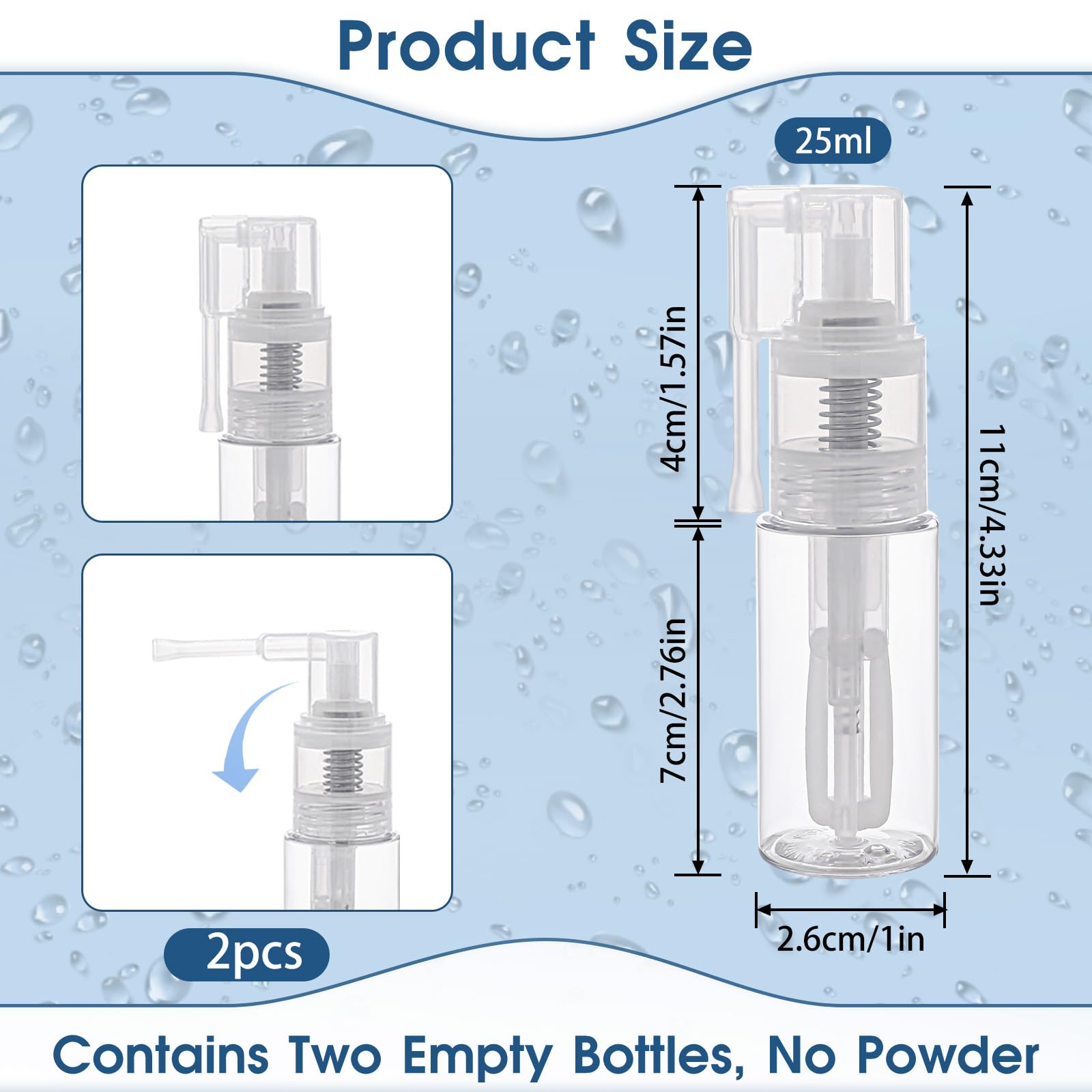 2 Pack Empty Powder Spray Bottles for Makeup, Glitter, Dusting & Dry Cleaning - Refillable Cosmetic & Barber Spray Bottles for Cake Decorating, Crafts & Salon Use