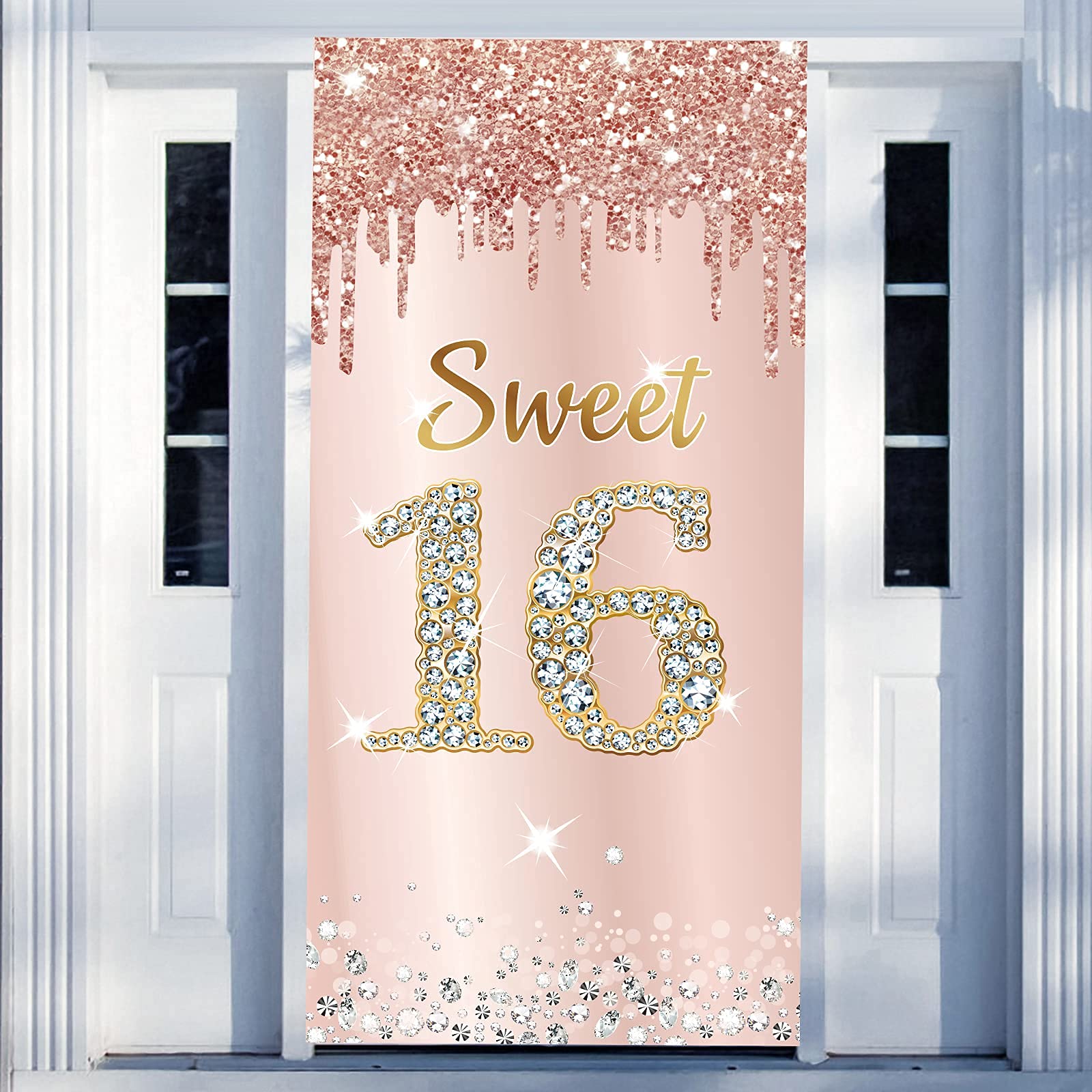Sweet 16 Birthday Banner Decorations for Girls - Pink Rose Gold Happy 16th Birthday Party Supplies, Yard Sign & Door Cover for Sixteen Year Old Celebration | Perfect for Birthday Parties, Backyard Decorations & Milestone Events
