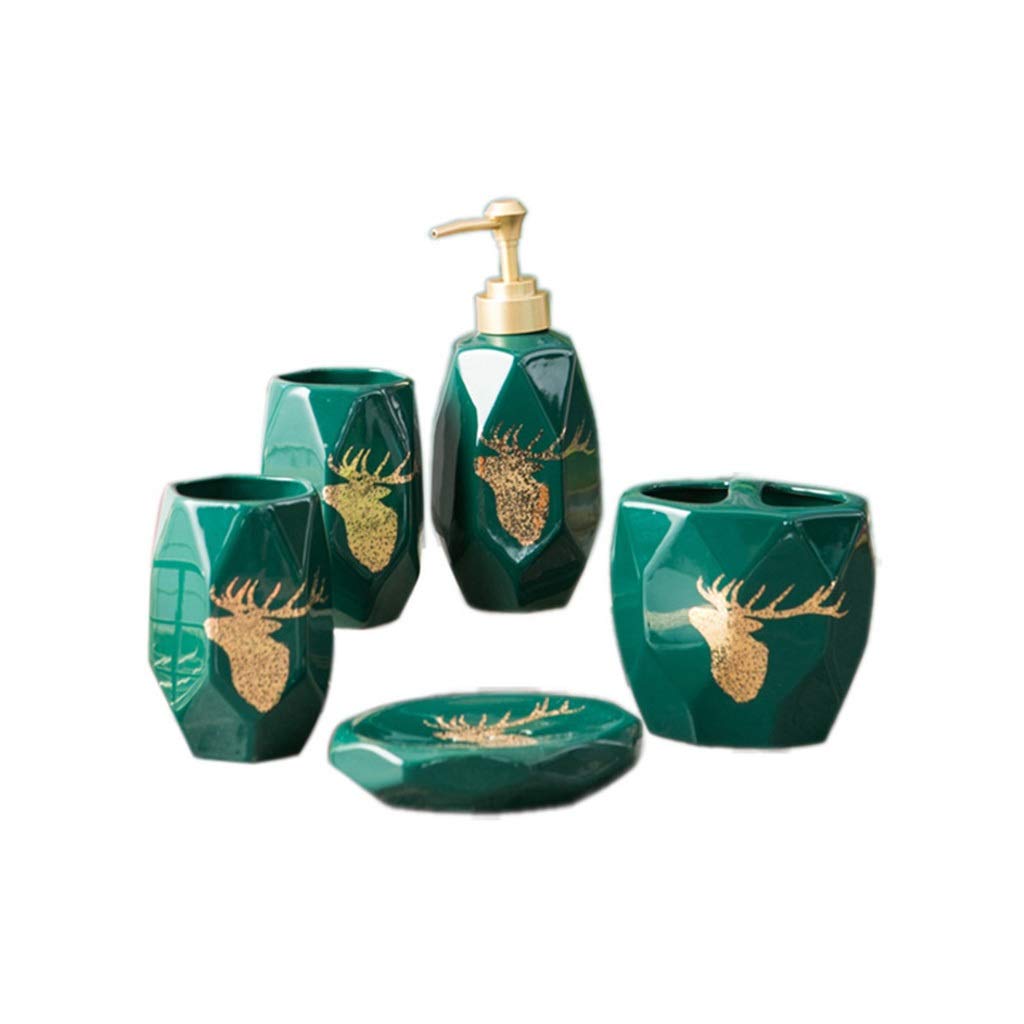 Luxury Ceramic Bathroom Accessories Set - Toothbrush Holder, Soap Dispenser, Tumbler & Soap Dish - Modern Countertop Organizer for Home & Hotel Bathrooms | Perfect for Spa-Like Experience & Guest Bathroom Decor