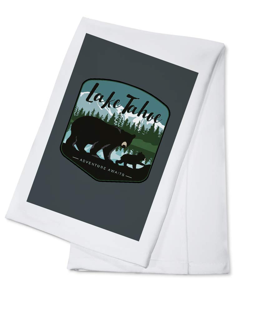 Lake Tahoe Black Bear and Cub Snow Cotton Tea Towel - 100% Cotton Decorative Hand Towel for Kitchen, Home, and Cabin Decor - Perfect for Farmhouse, Rustic, and Wildlife Themed Spaces