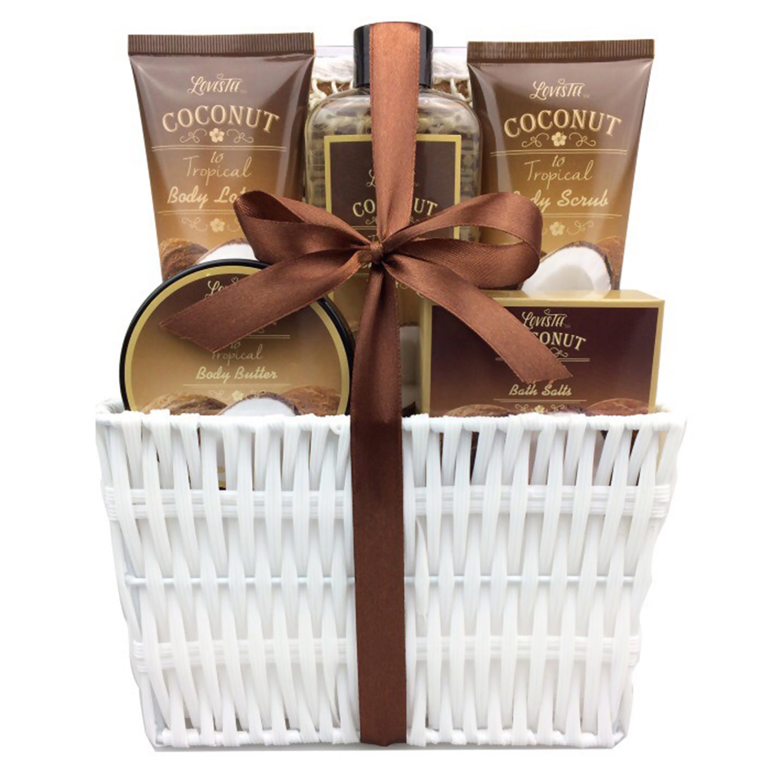 Luxury Mother's Day Spa Gift Basket - Coconut Scented Bath & Body Set with Shower Gel, Lotion, Scrub, Butter, Bath Salts & Loofah | Perfect for Relaxation, Self-Care & Pampering Gifts