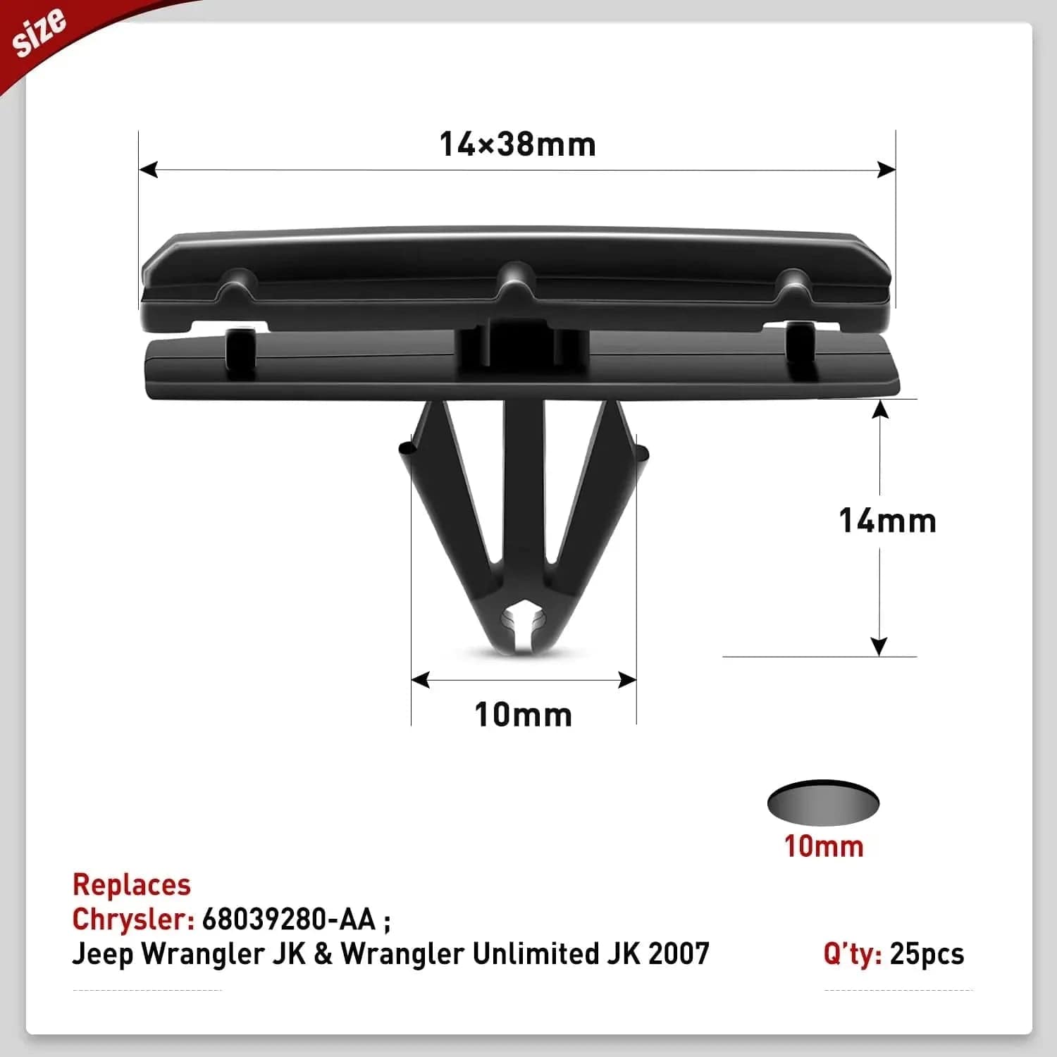 25 Pcs 38mm Hole 10mm Fender Flare Moulding Clips - Compatible with Jeep Liberty, Wrangler & Chrysler 55157055 AA - Heavy Duty Rocker Panel Wheel Fender Clips for Off-Road & Auto Body Repair
