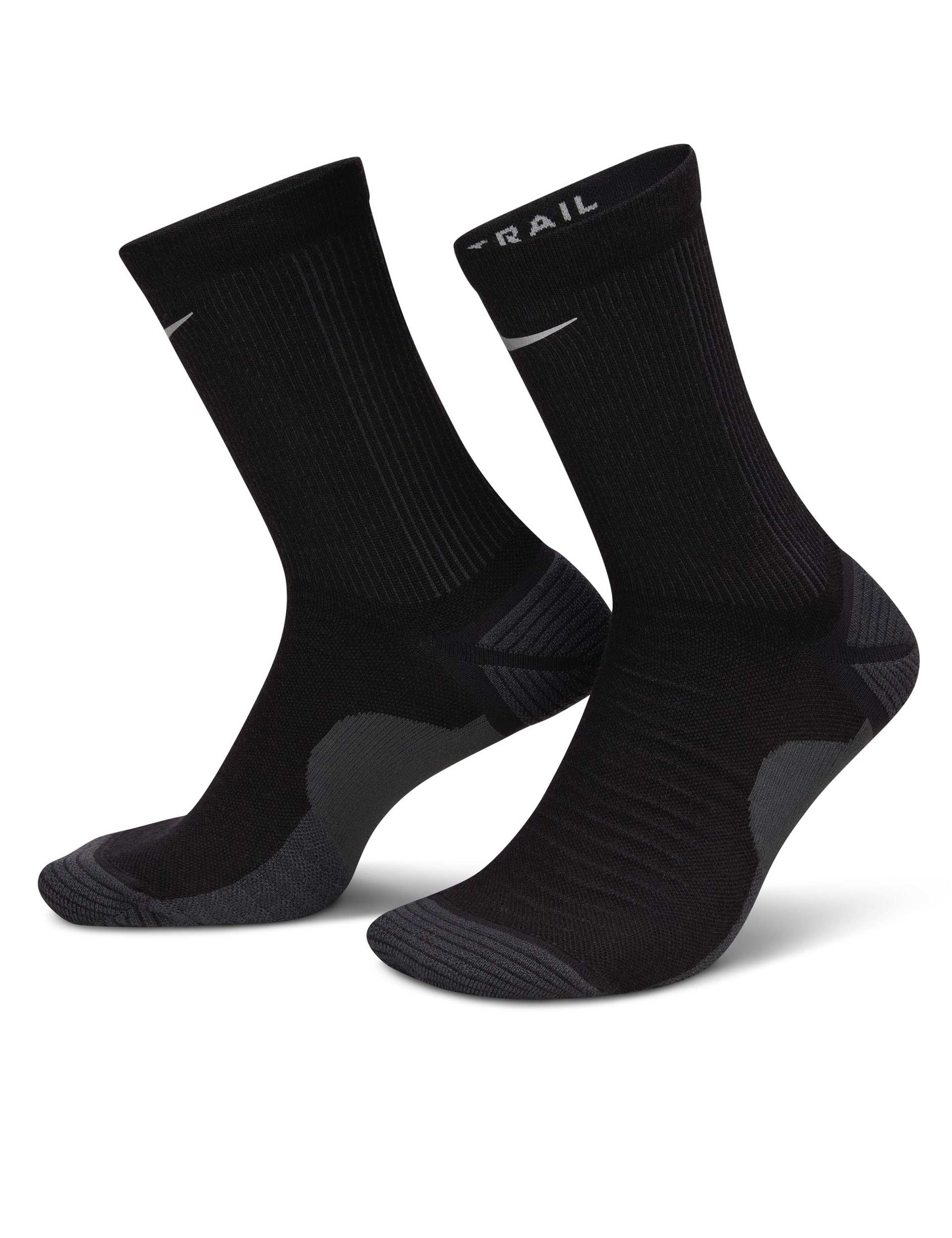 Trail Running Crew Socks - Moisture Wicking & Cushioned Hiking Socks for Men & Women (Black/Anthracite/Reflective Silver) - Perfect for Outdoor Adventures, Hiking & Trail Running