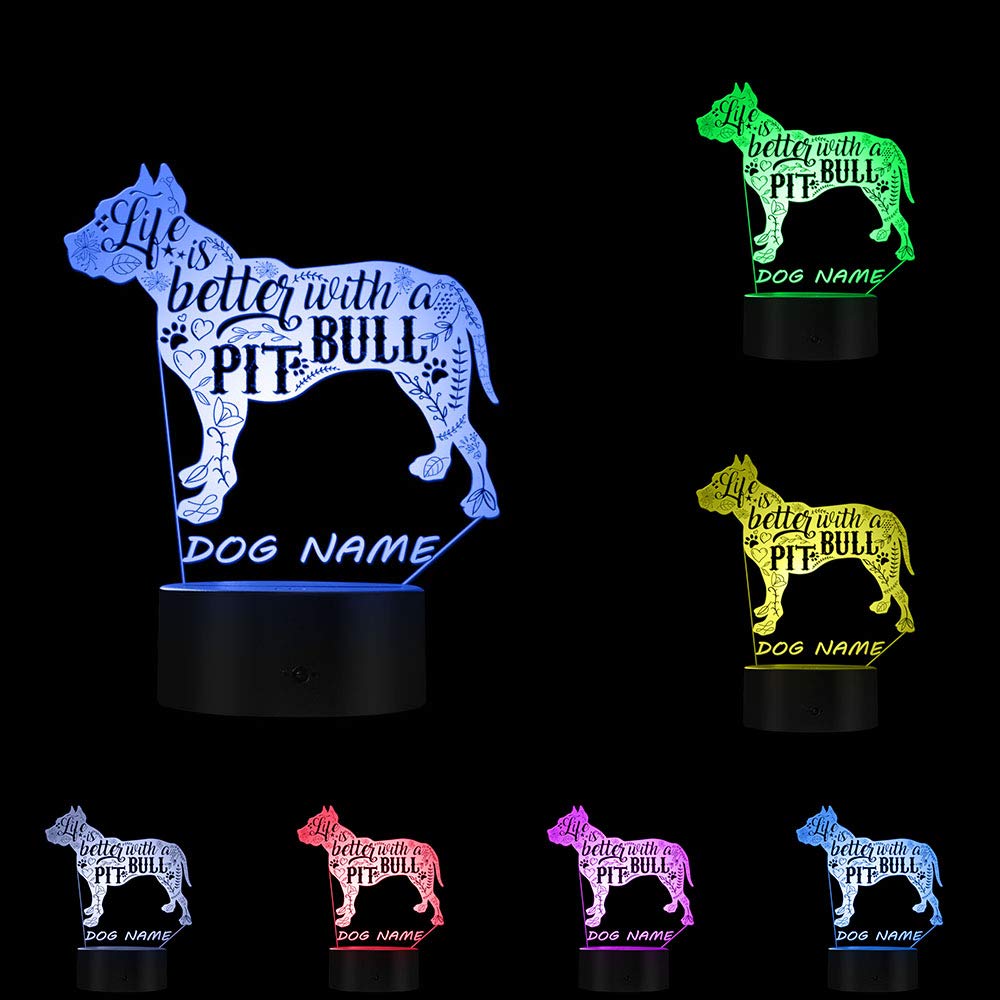 Pitbull Custom Dog Name 3D LED Desk Lamp - Touch Control Mood Light for Dog Lovers, Bedside Night Light, Home Office Decor (Perfect Gift for Pit Bull Enthusiasts) | Ideal for Bedrooms, Living Rooms & Pet-Themed Spaces