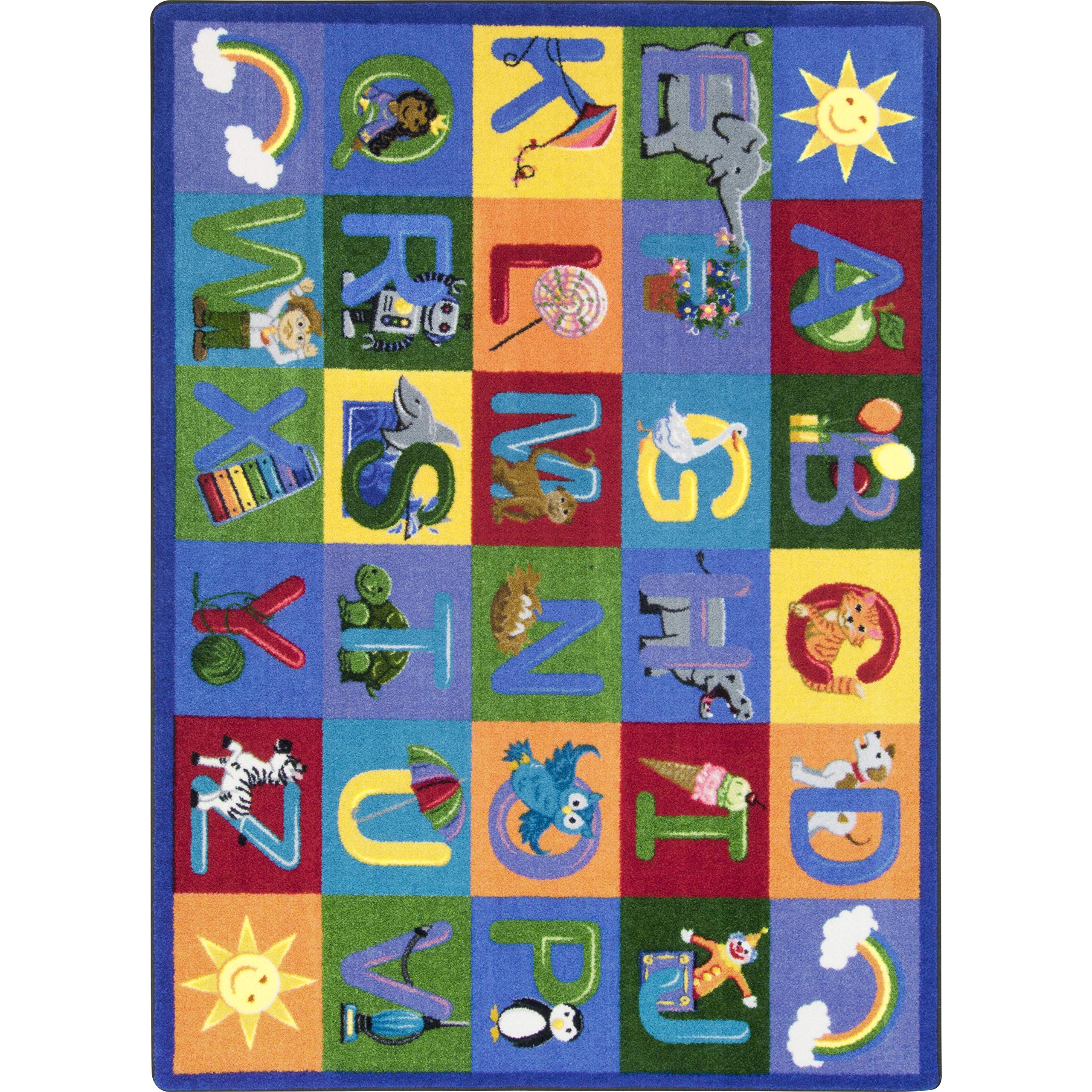 Joy Carpets Learning Letter Sounds Educational Kids Rug - Colorful Alphabet Play Mat for Toddlers & Preschoolers - Perfect for Playrooms, Classrooms & Nursery Decor